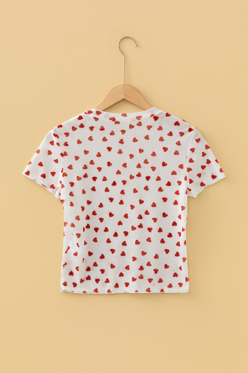 Women's Sheer Heart Print Fitted Mesh Blouse