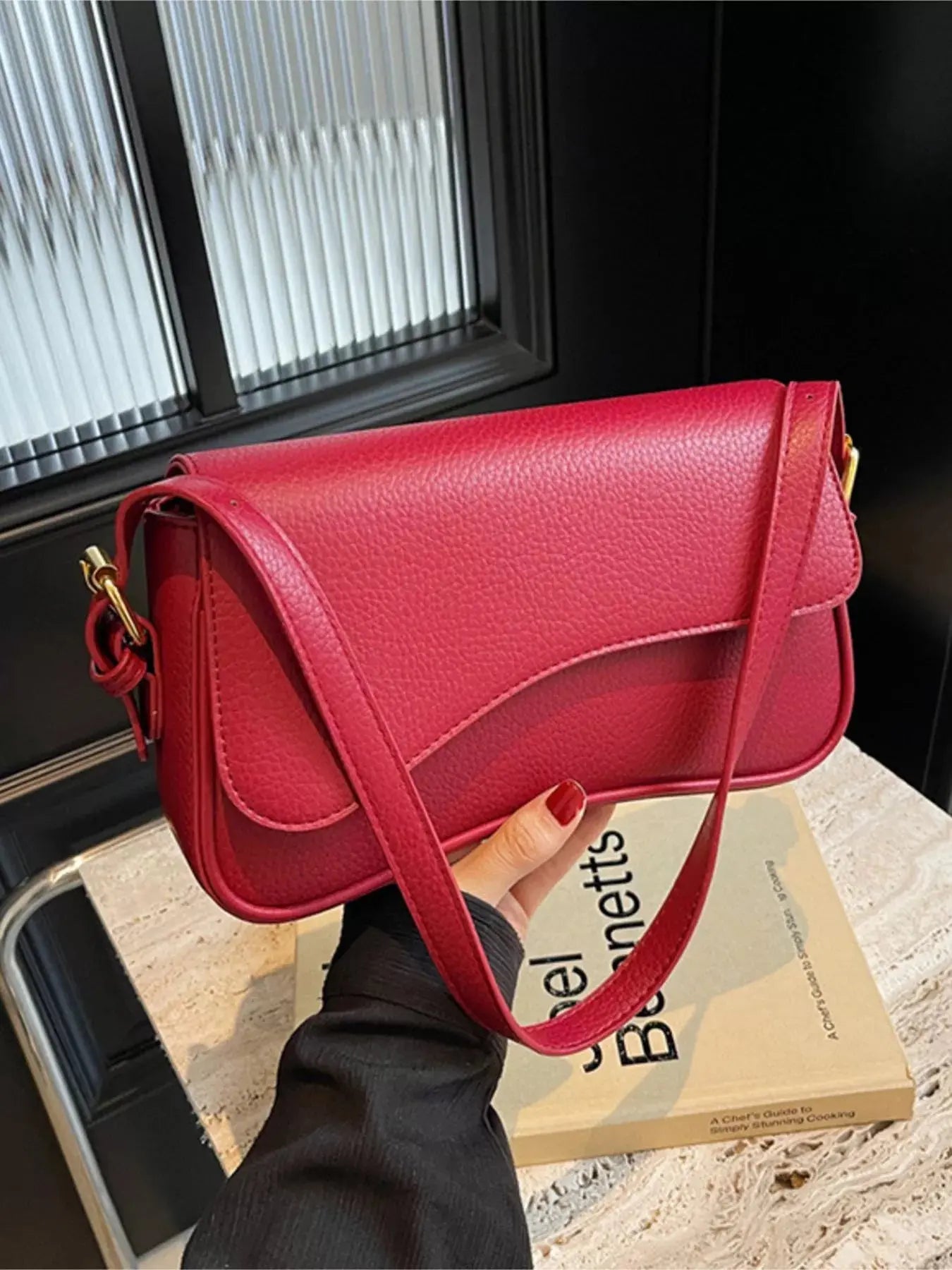 Solid Color Leather Crossbody Bag