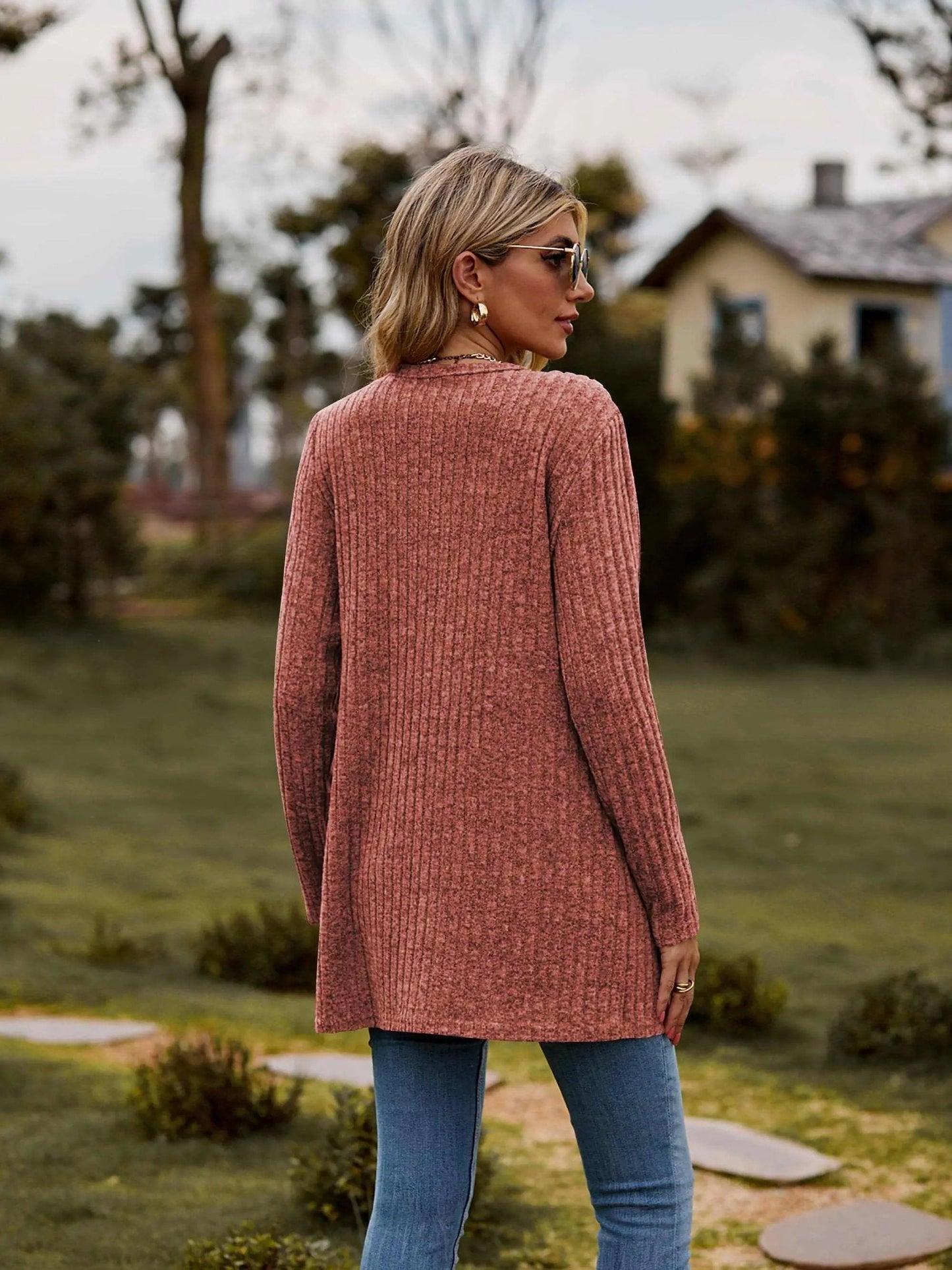 Sweaters Trendsi Heathered ribbed cardigan with pockets