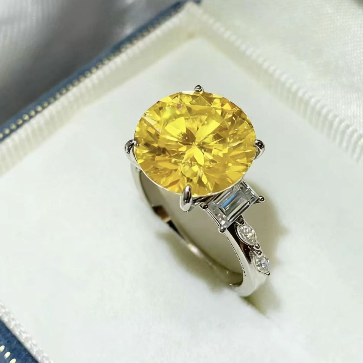 Yellow Round Cut 5 Carat Moissanite Ring 925 Sterling Silver