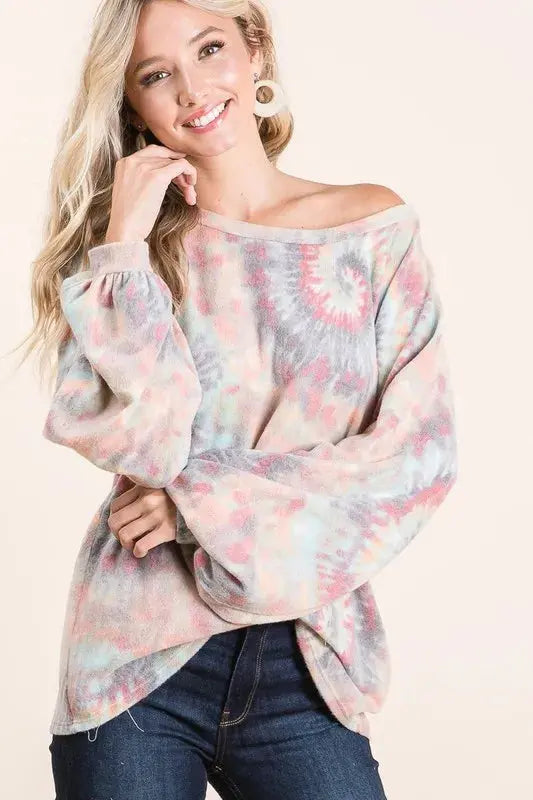 Women's T-Shirt - Tie Dye Puff Sleeve - Casual Style