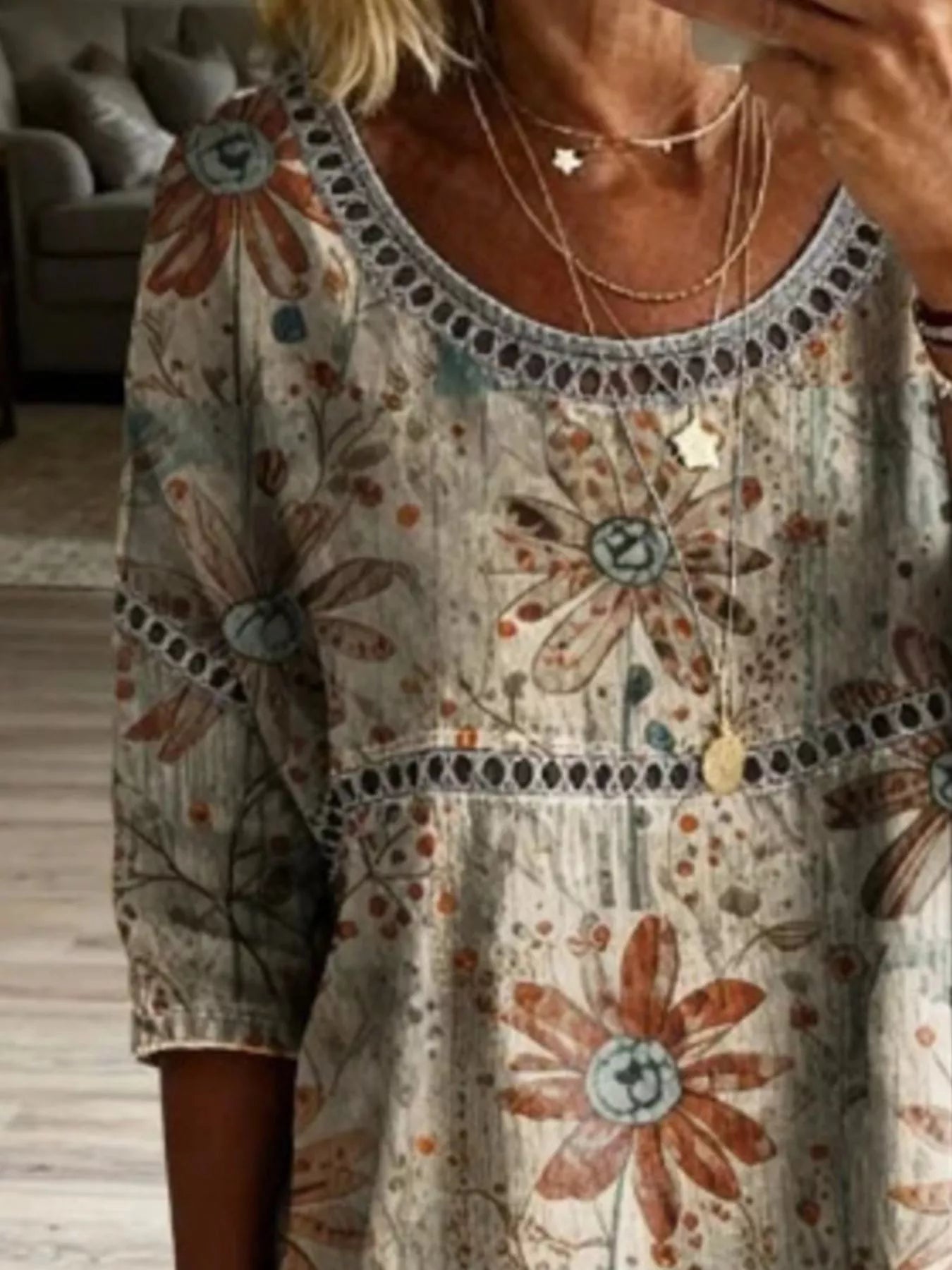 Full Size Hollow Out Round Neck Top