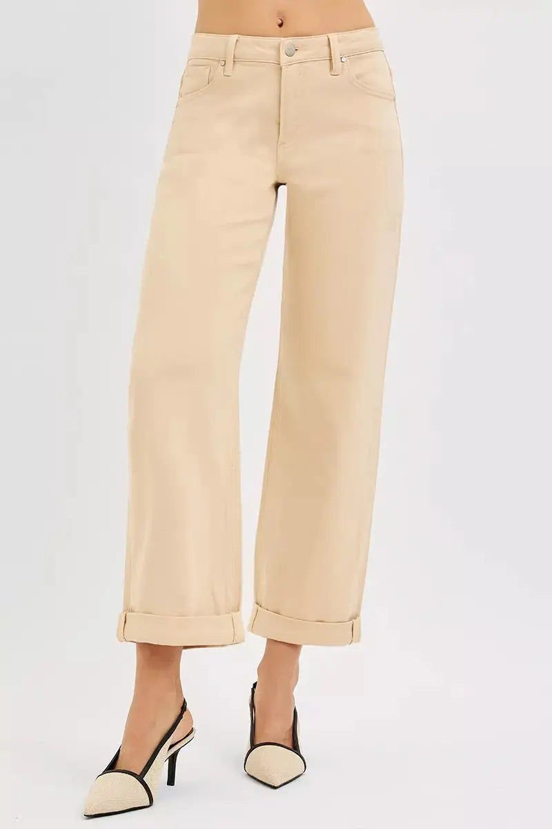 RISEN Jeans - Tummy Control Mid Rise Ankle Barrel Relaxed Baggy Jeans