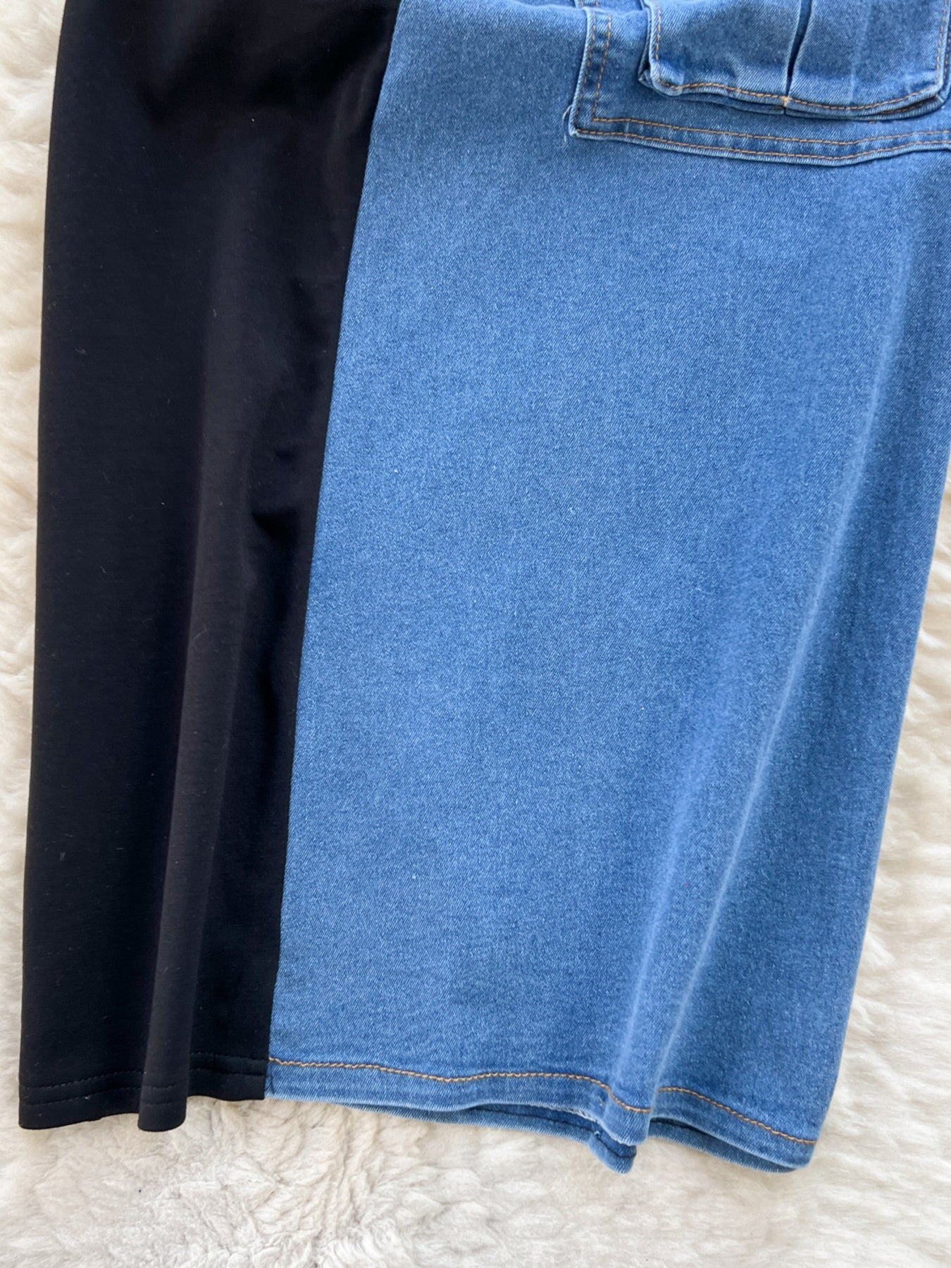 Color-Block Patchwork Denim Short-Sleeve Midi Dress