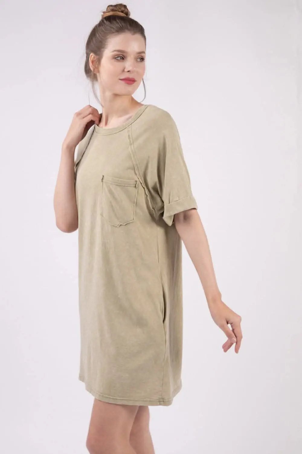 Dresses Trendsi Very J Washed Round Neck Mini Tee Dress for Effort