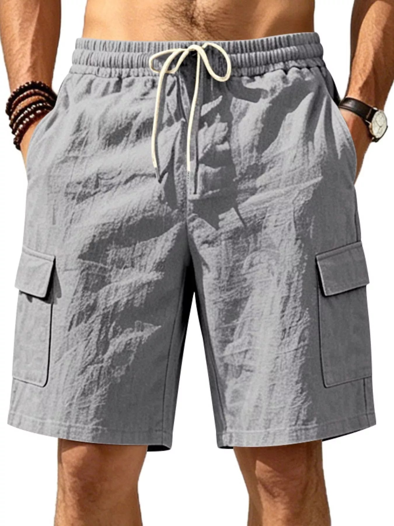 Men's Plus Size Casual Cargo Shorts with Drawstring Waist
