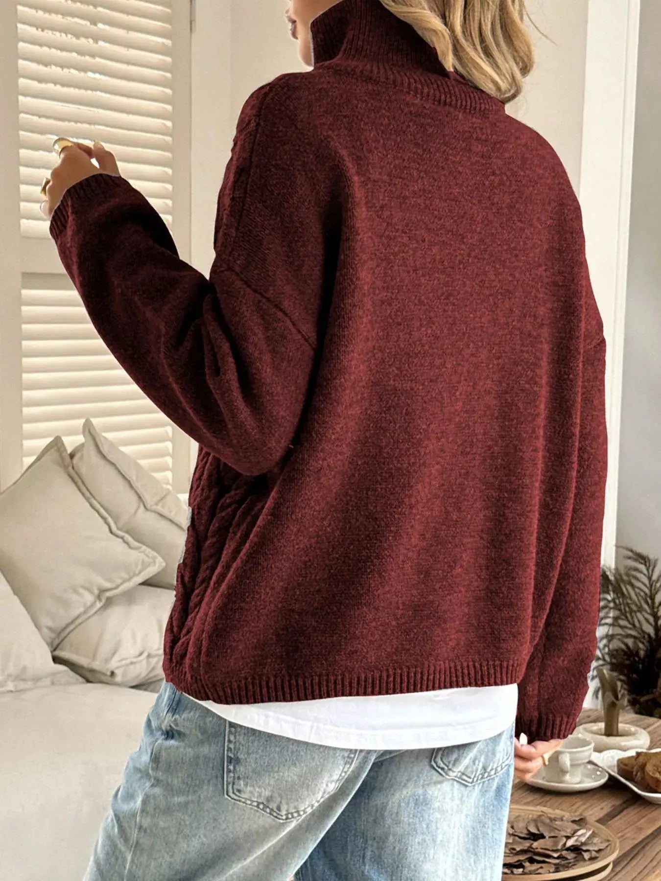 Zip Collar Cable Knit Sweater