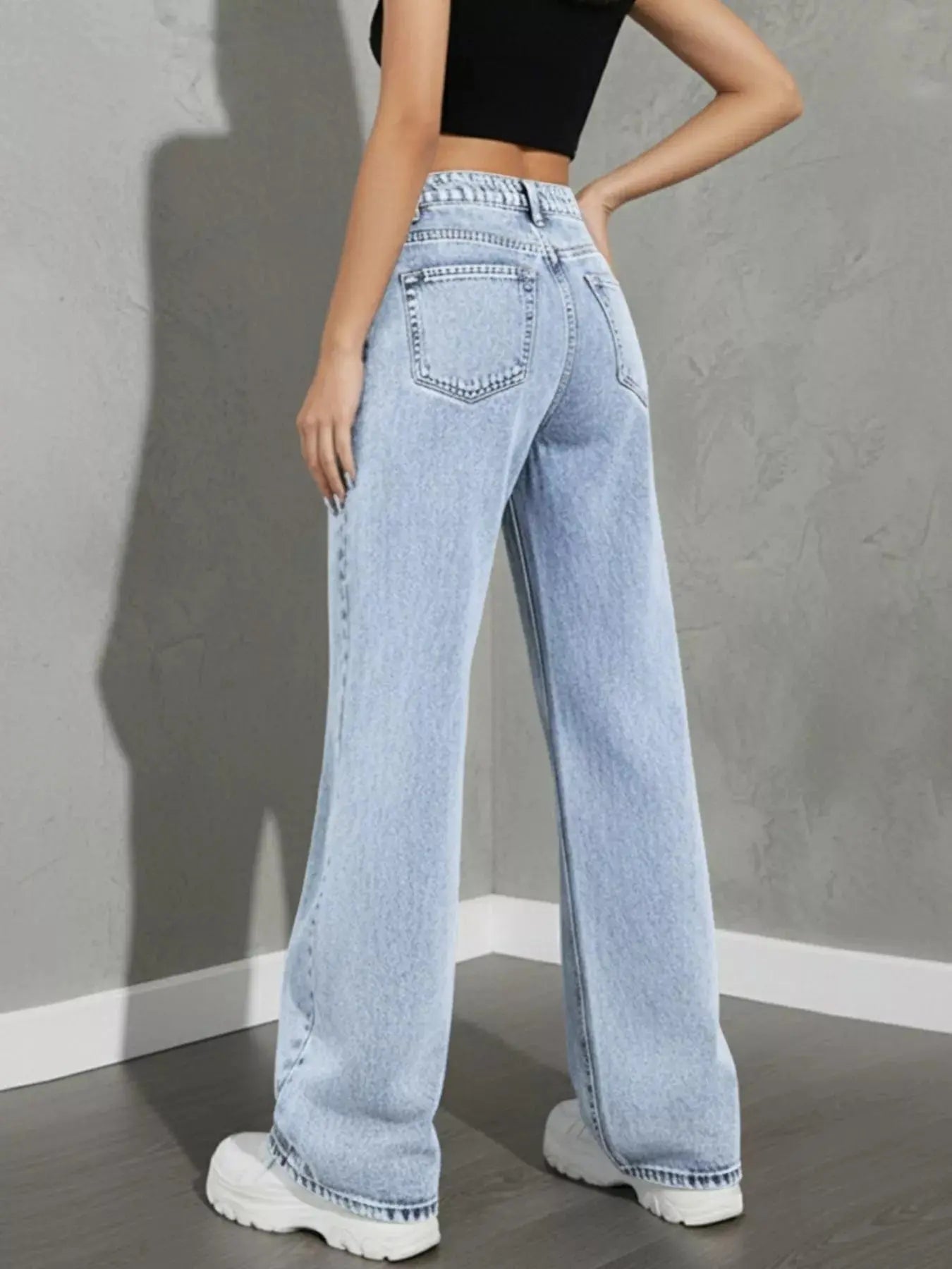 High Waist Wide Leg Denim Jeans