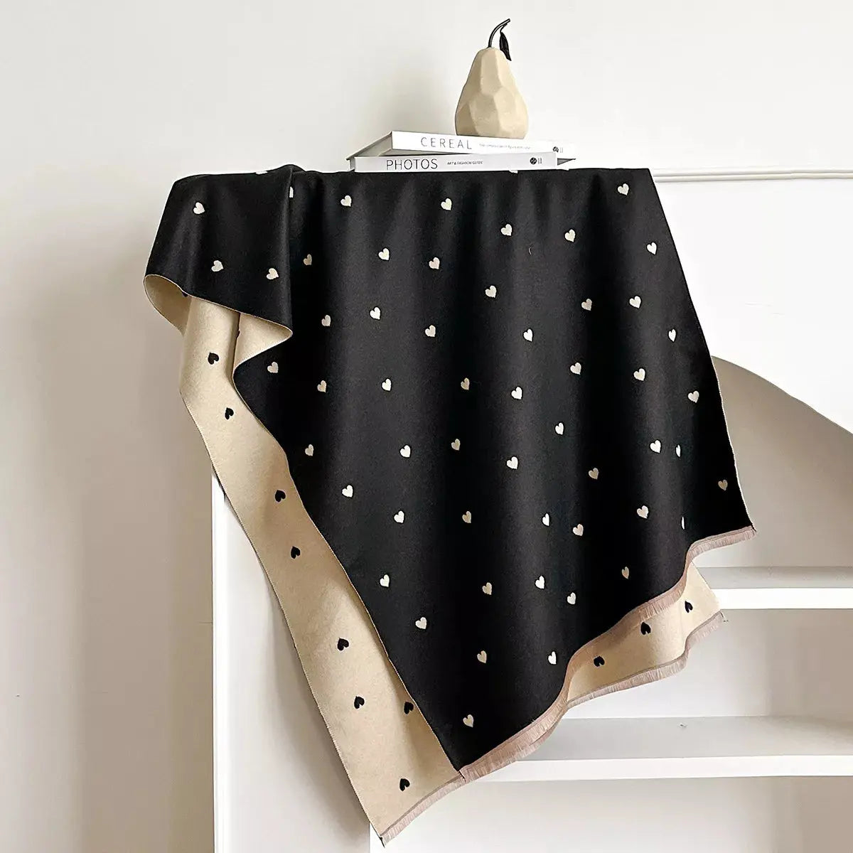 Heart-Patterned Raw Hem Winter Womens Scarf