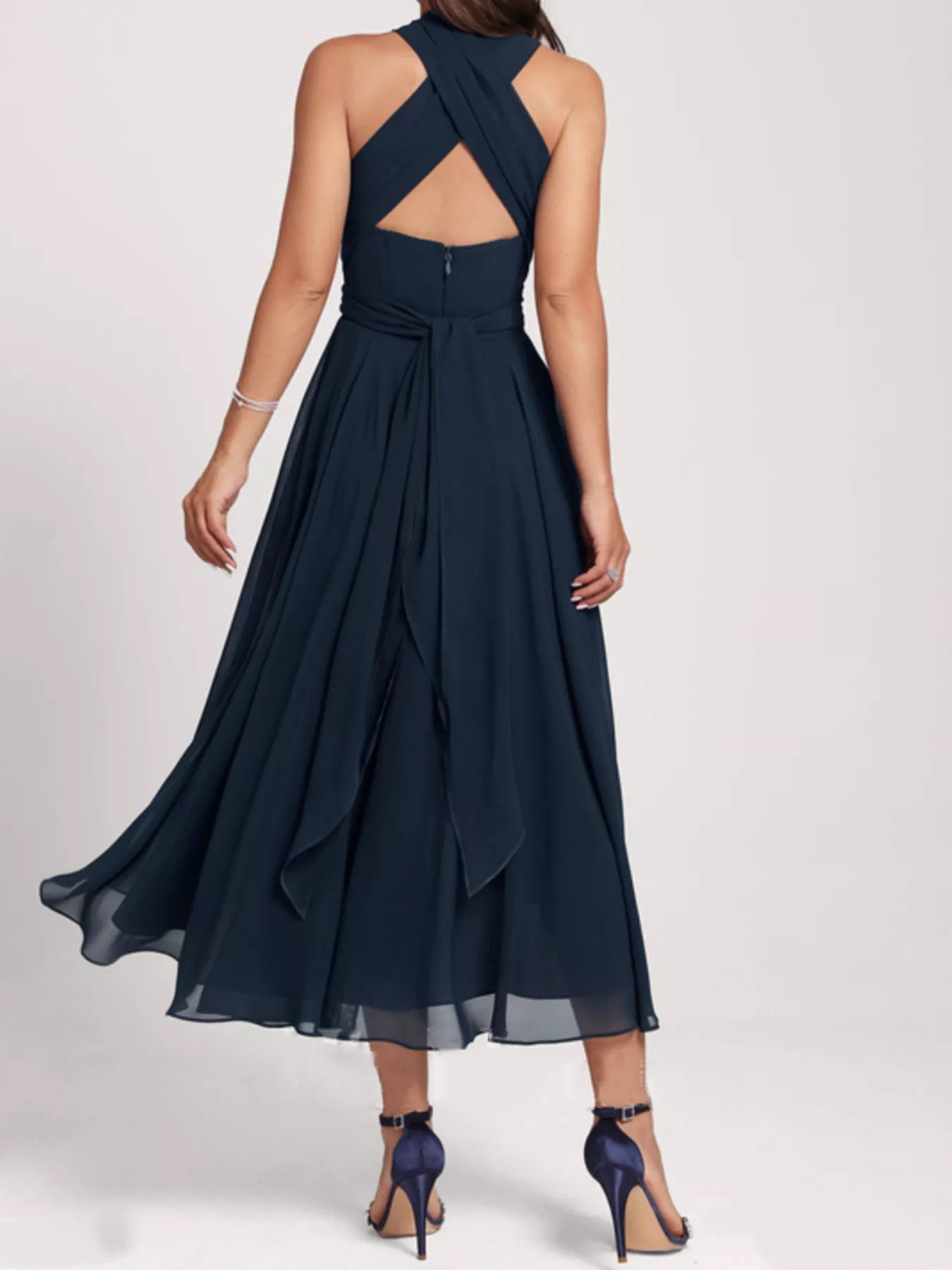 Ruched Crisscross A Line Midi Dress