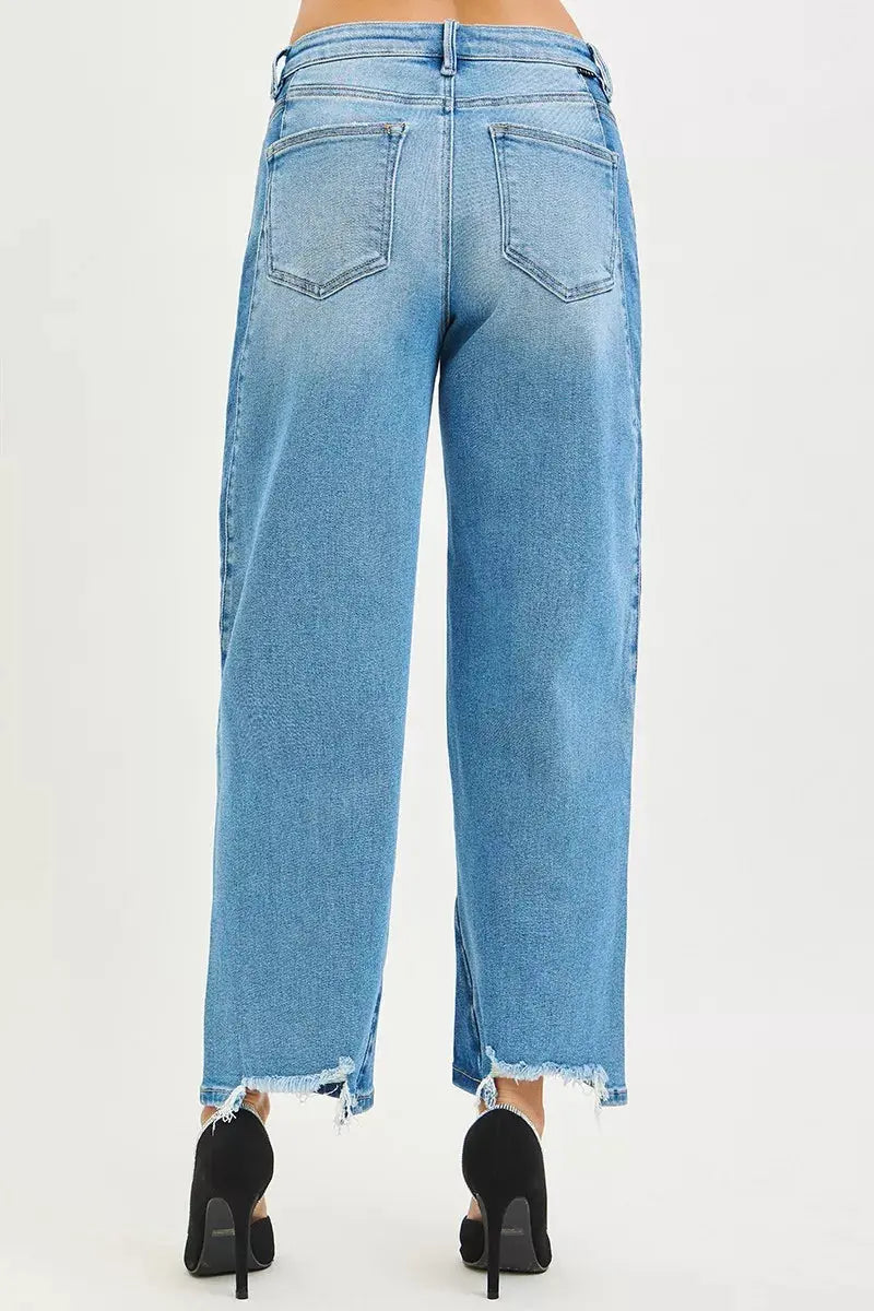 RISEN Jeans - Full Size Slouchy Cropped Barrel Jeans with Contrast Wash