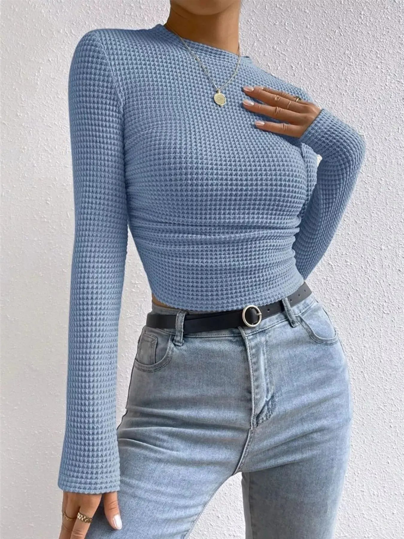 Waffle Knit Long Sleeve T Shirt