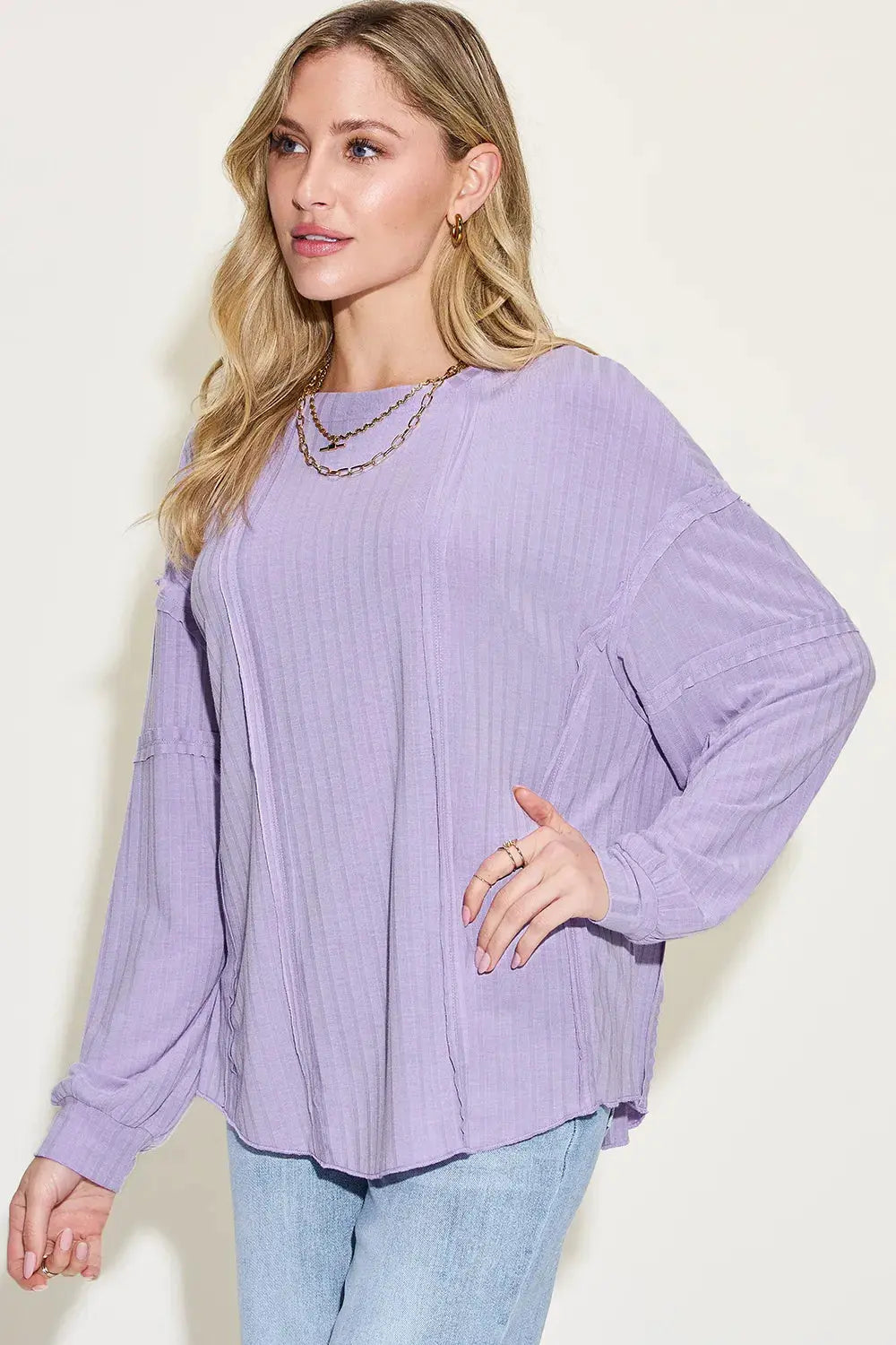 Basic Bae Full Size Round Neck Ribbed Long Sleeve T Shirt