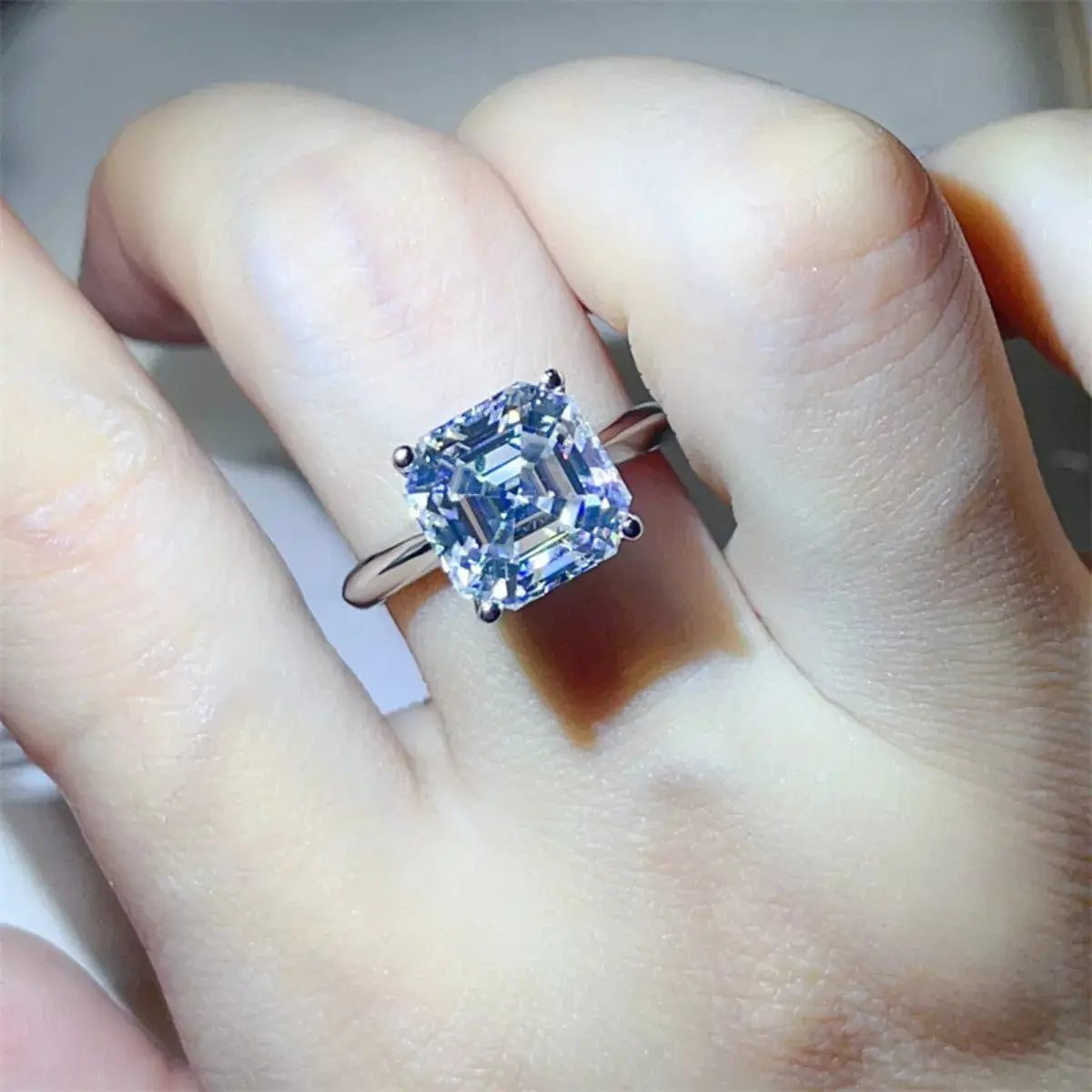 925 Sterling Silver Asscher Cut 5 Carat Moissanite Ring