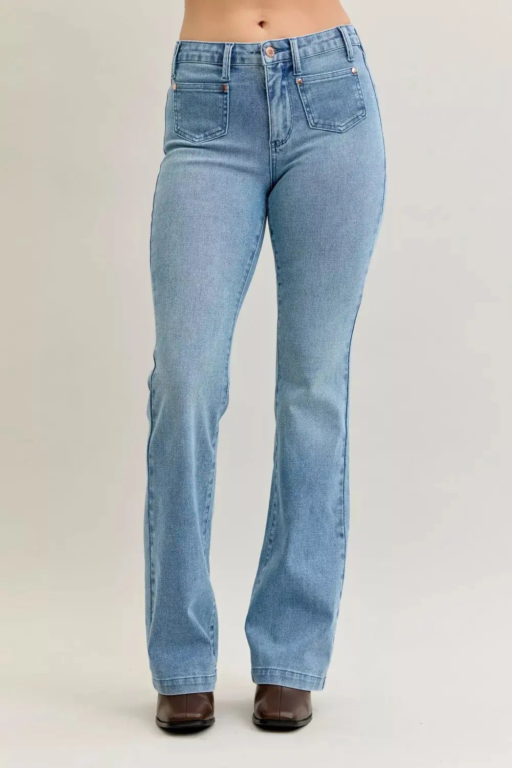 Judy Blue Jeans - Full Size Mid Rise Bootcut Jeans with Contrast Wash & Front Patch Pockets