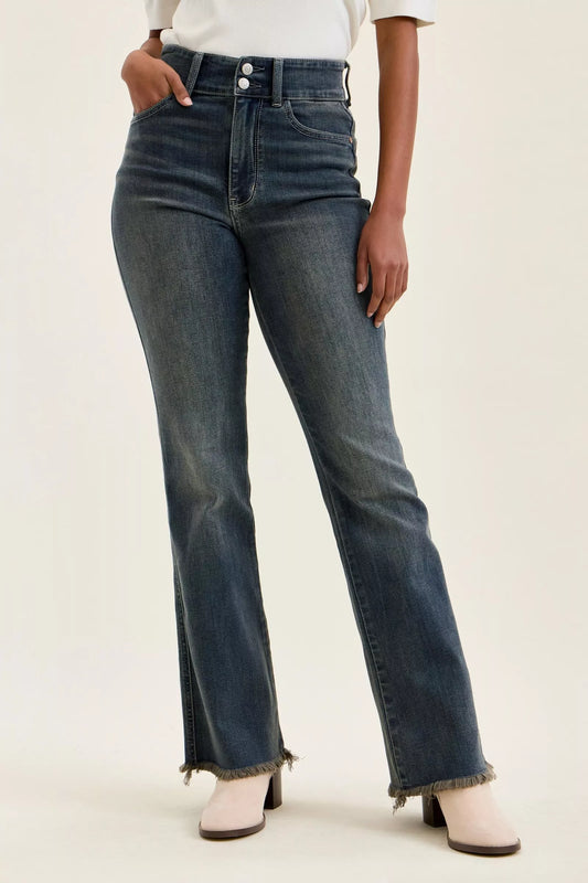 Judy Blue Double Button High Waist Frayed Hem Jeans