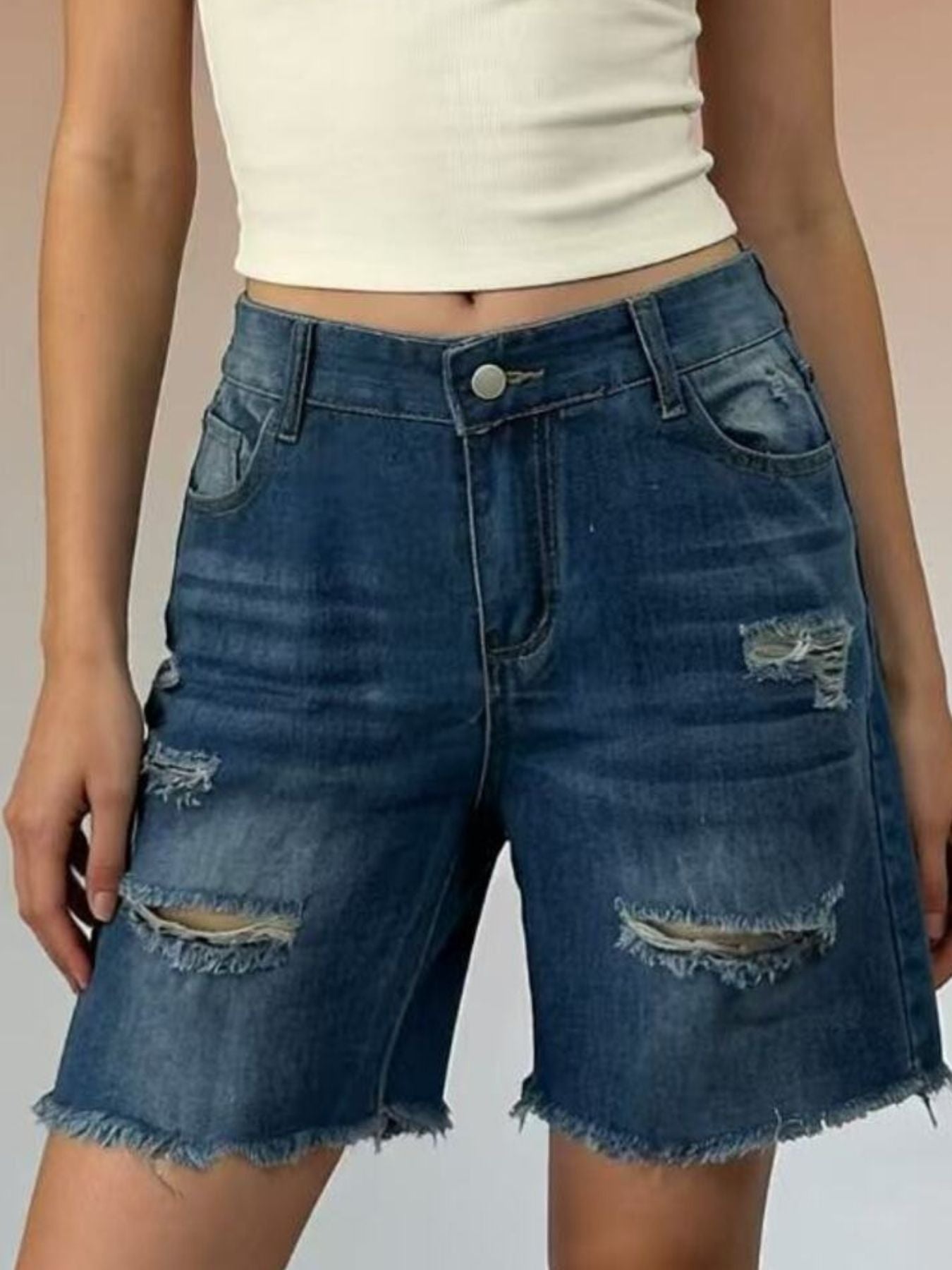 Plus Size Distressed Frayed Hem Denim Shorts