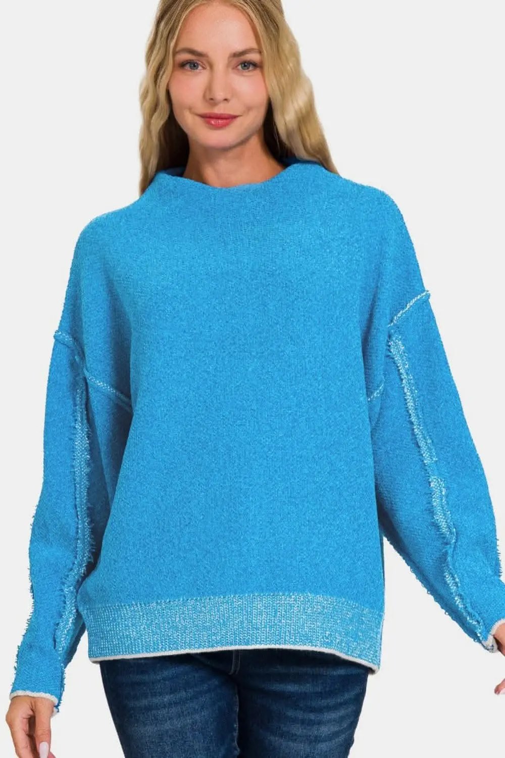 Women's Sweater Sweater - Mock Neck Long Sleeve - Cozy Knit Top