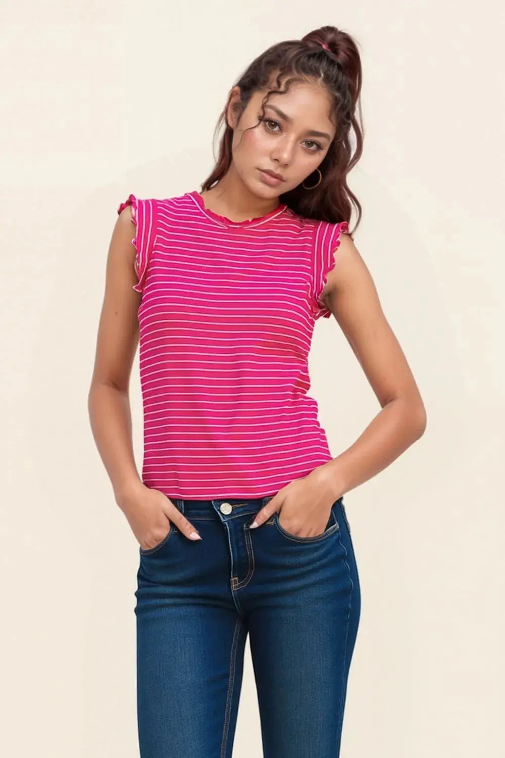 Women's Tank Top Tank Top - Ribbed Stripe Sleeveless - Casual USA Made