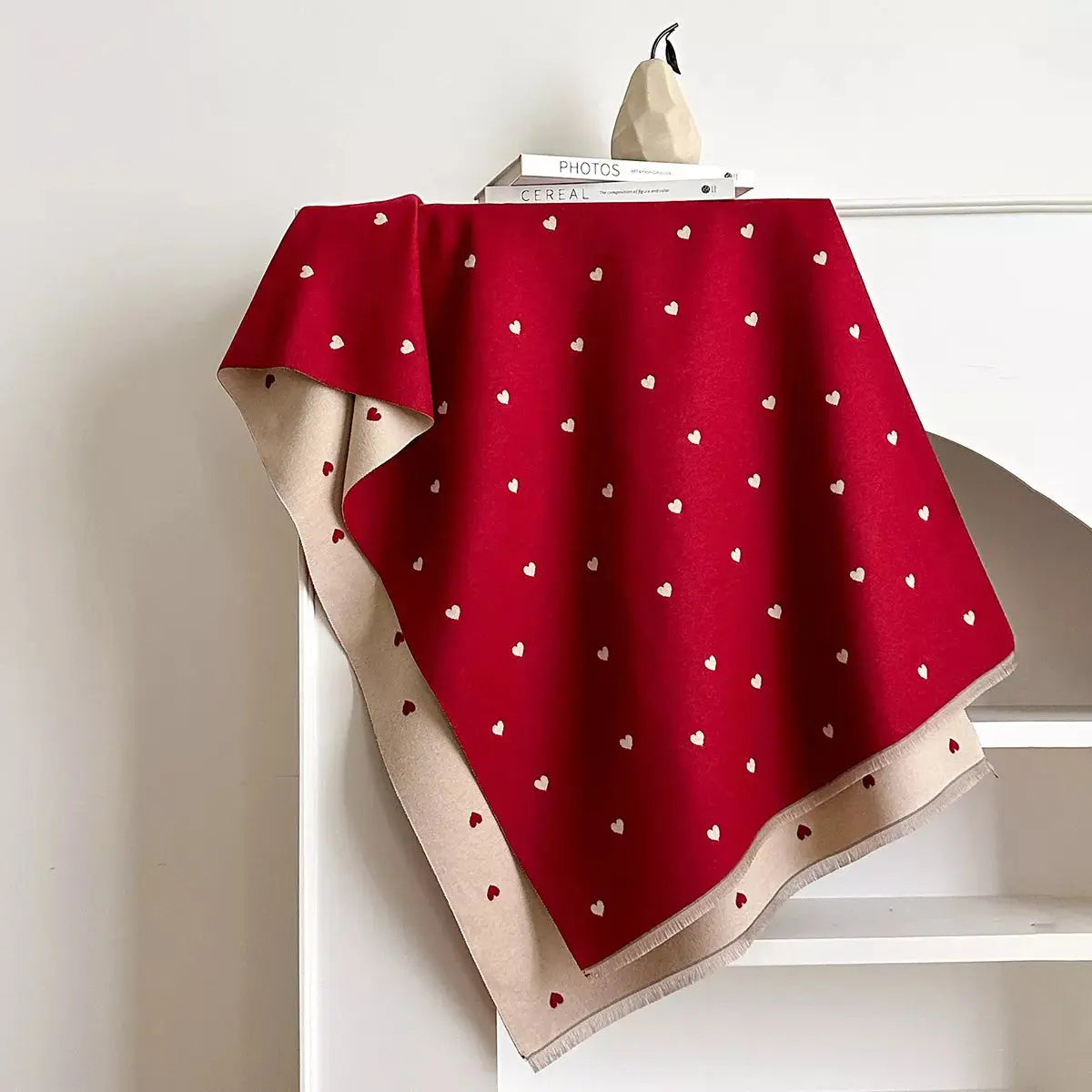 Heart-Patterned Raw Hem Winter Womens Scarf