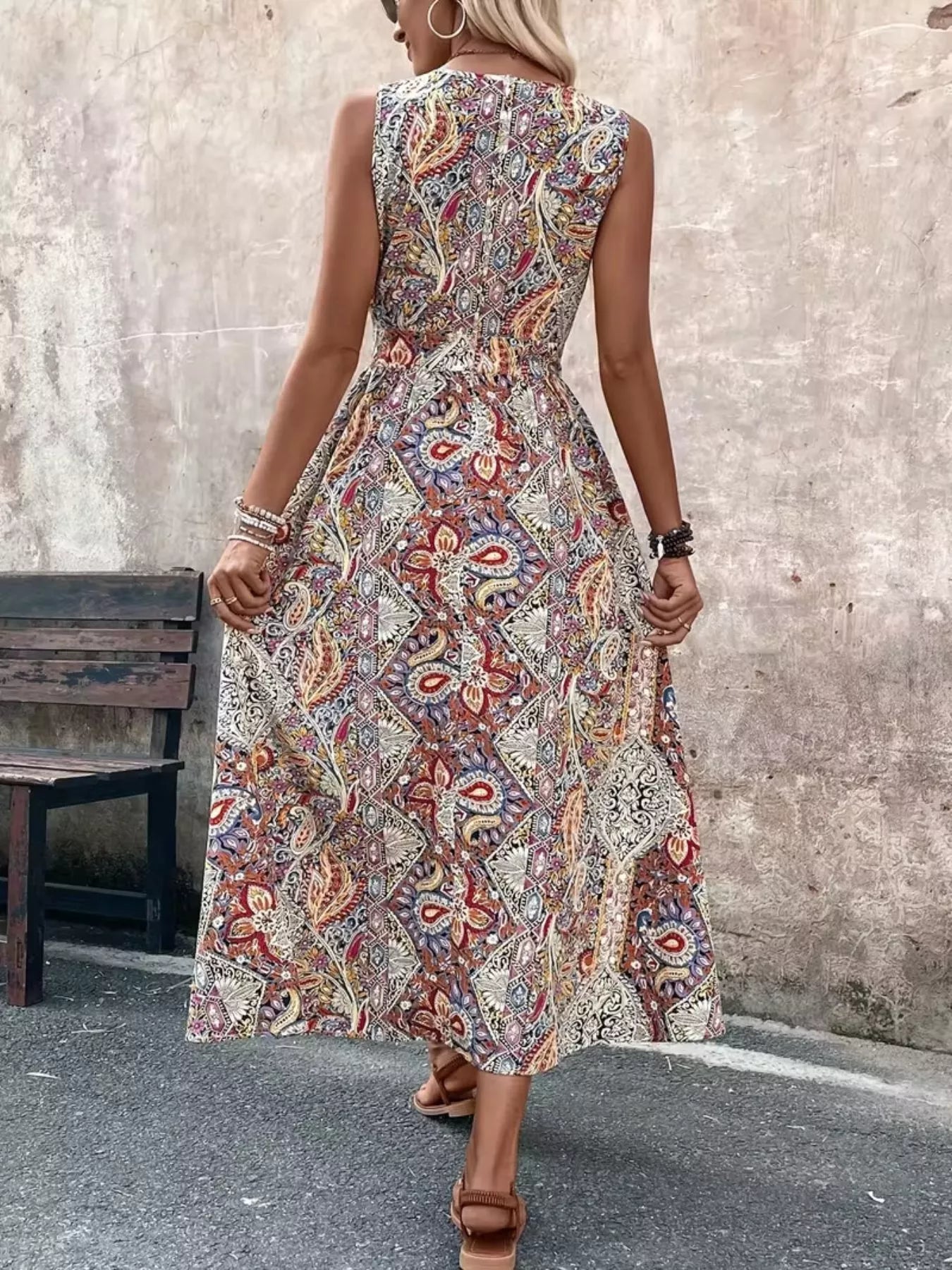 Paisley Print Sleeveless Romper with Long Top