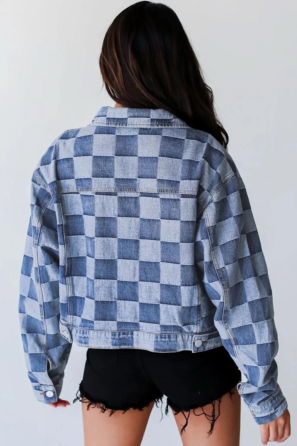 Jackets Love Salve Denim Jacket Women's Daily Wear Checkered Patchwork Button-Up Casual Spring
