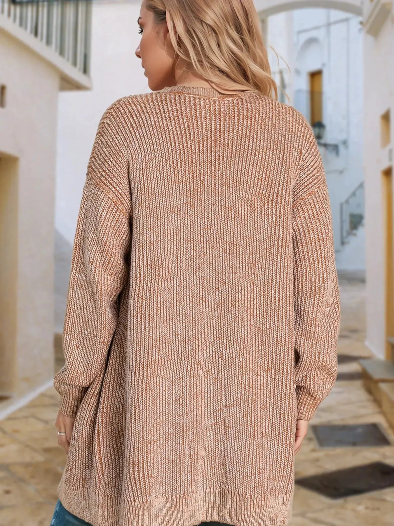 Open Front Dropped Shoulder Cardigan with Pockets