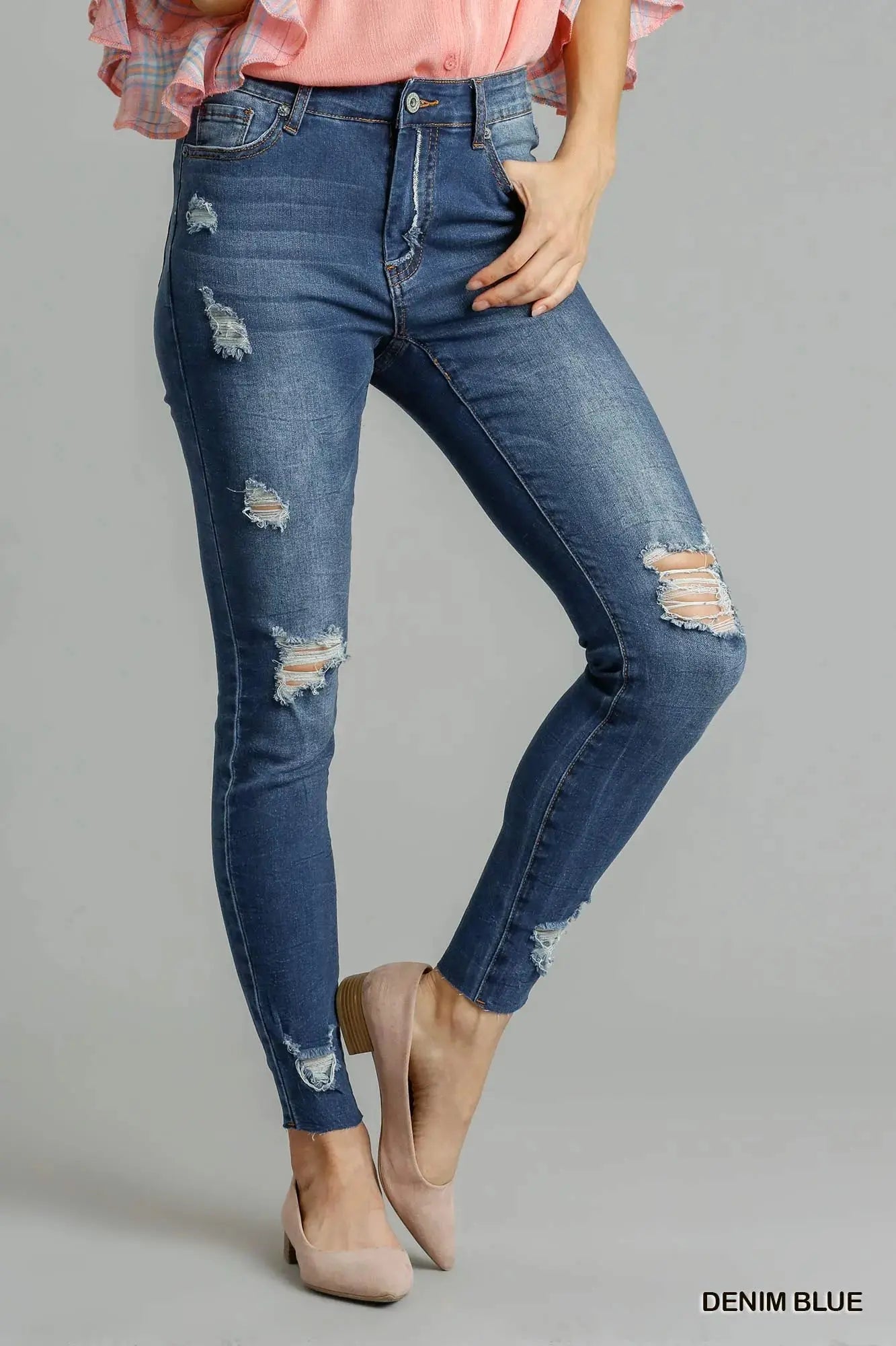 Umgee High-Waist Distressed Skinny Jeans