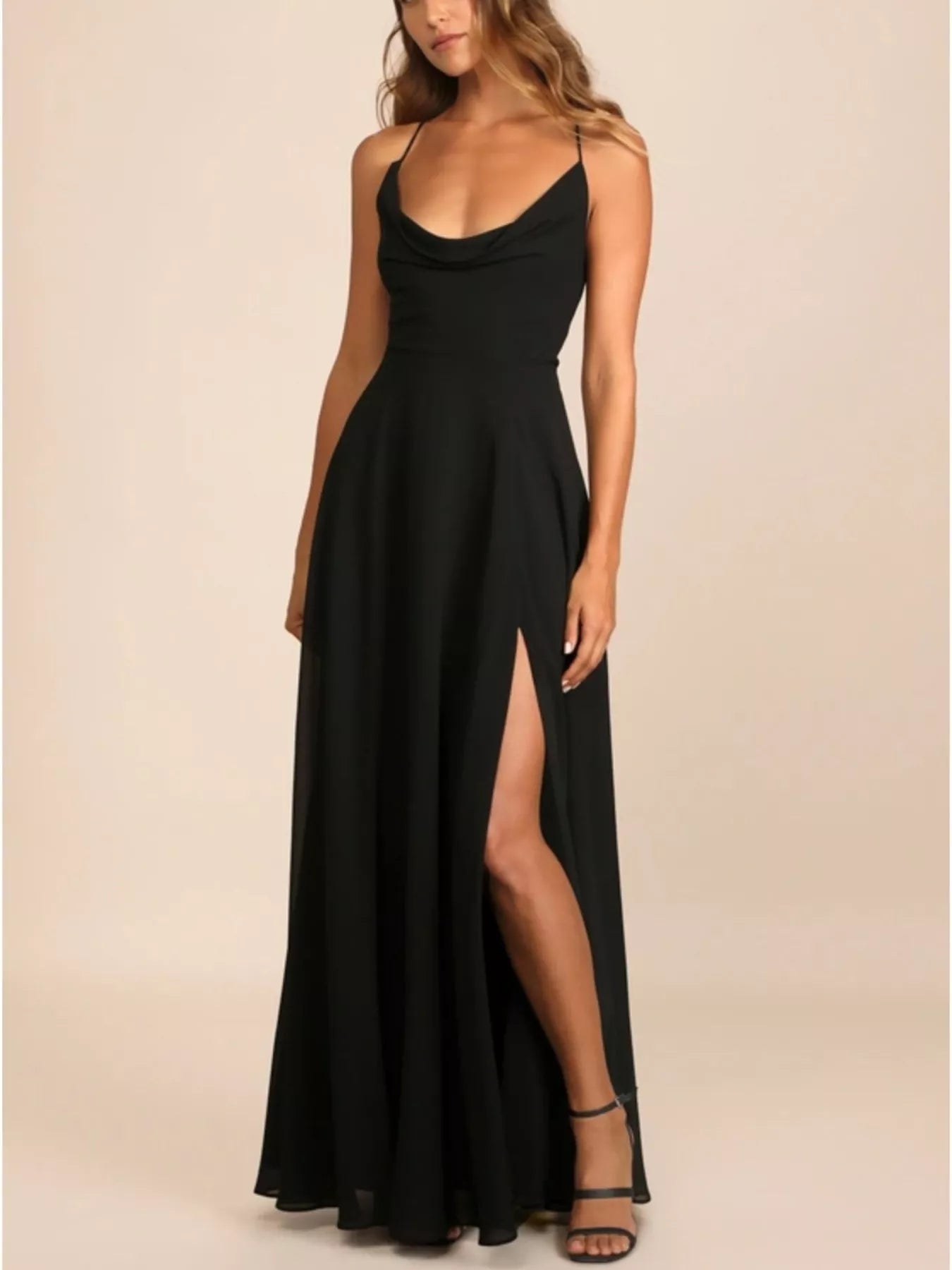 Backless Cowl Neck Lace-Up Slit Maxi Dress