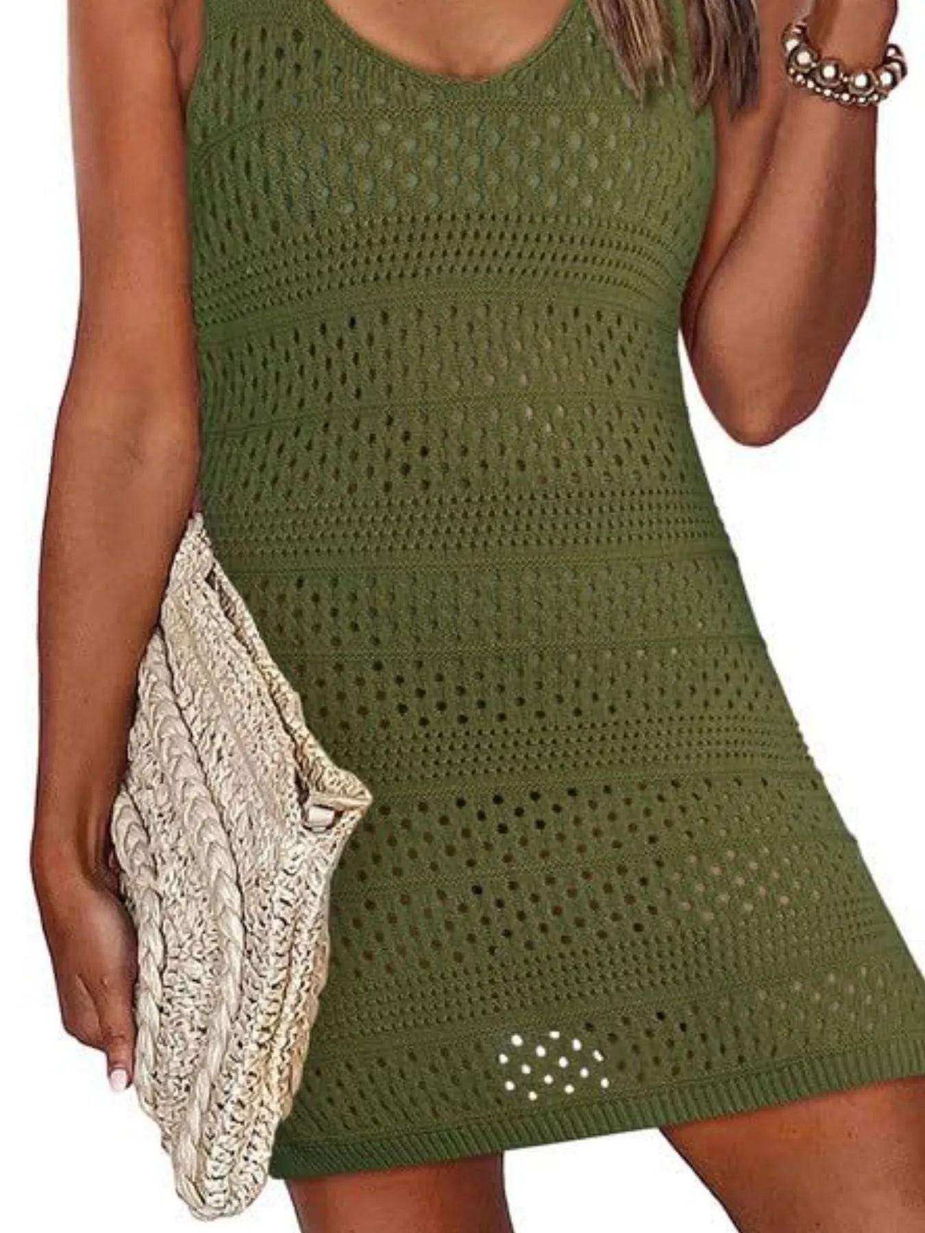 Crochet Knit Cover Up Dress with Side Slit
