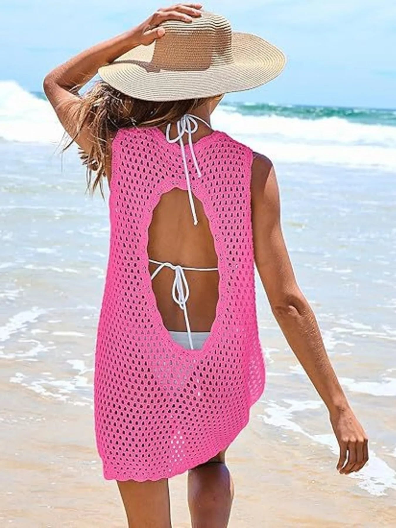 Color Block Openwork Cutout Back Sleeveless Cover Up