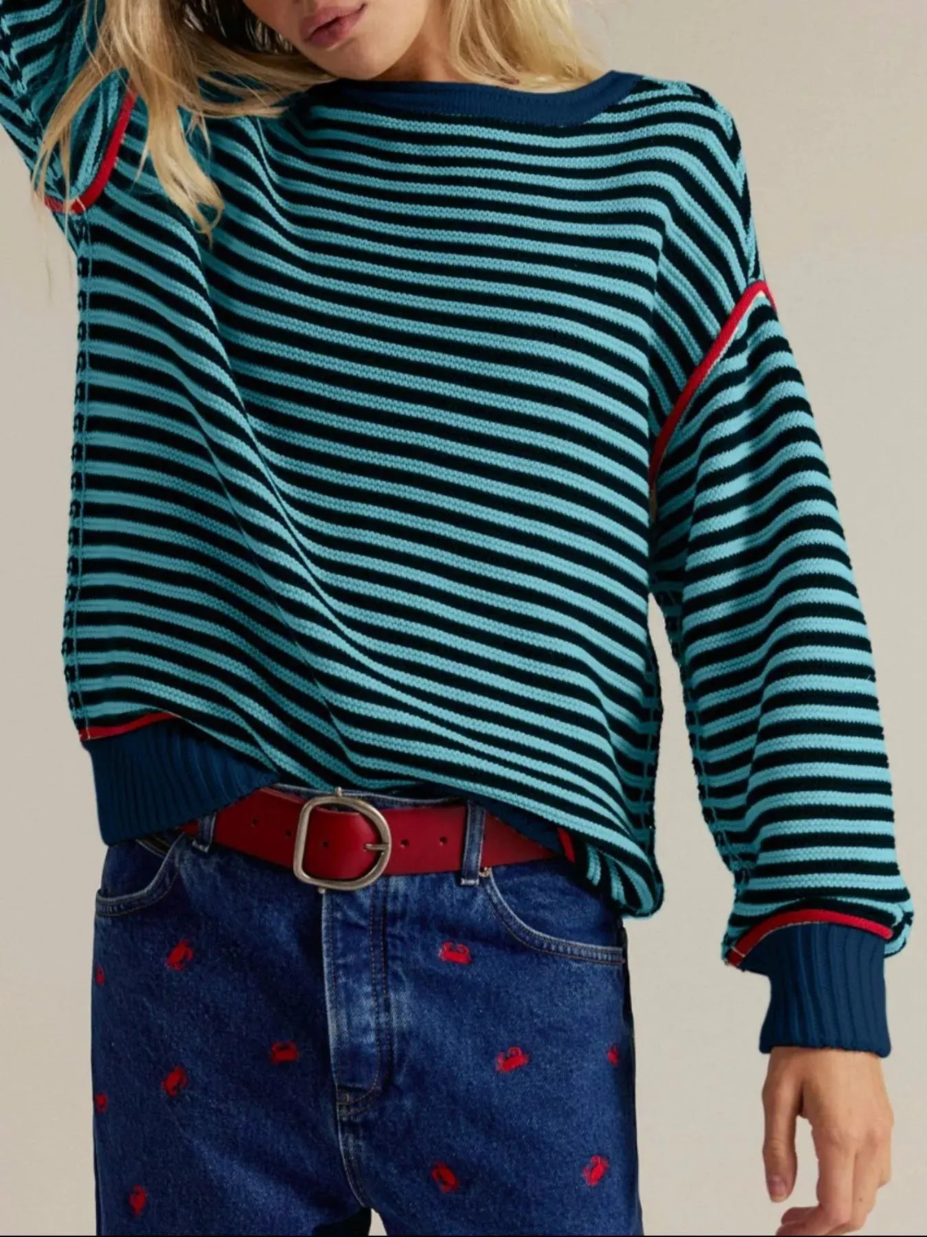 Striped Round Neck Long Sleeve Sweater