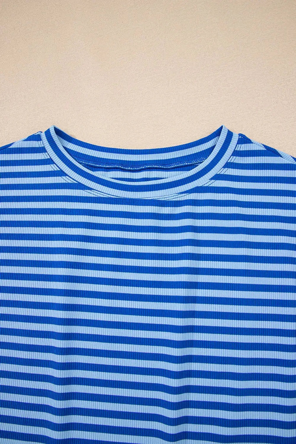 Striped Round Neck Cap Sleeve Slim Fit T Shirt