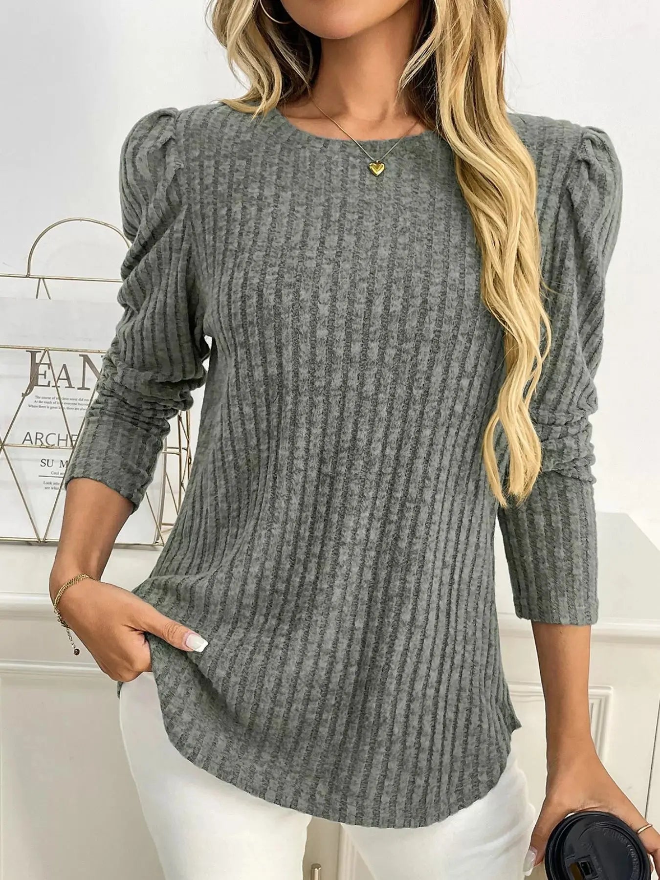 Round Neck Puff Sleeve T Shirt