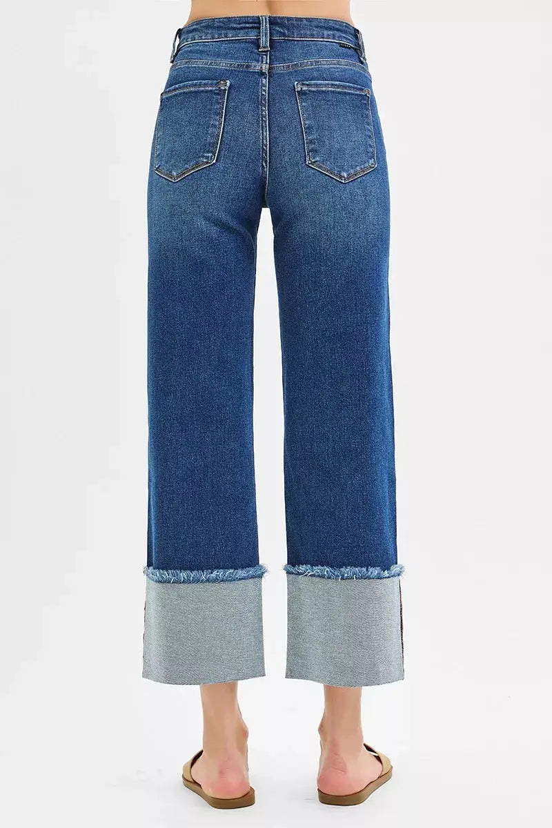 RISEN Jeans - Full Size Mid Rise Crop Wide Wide Cuffed Jeans