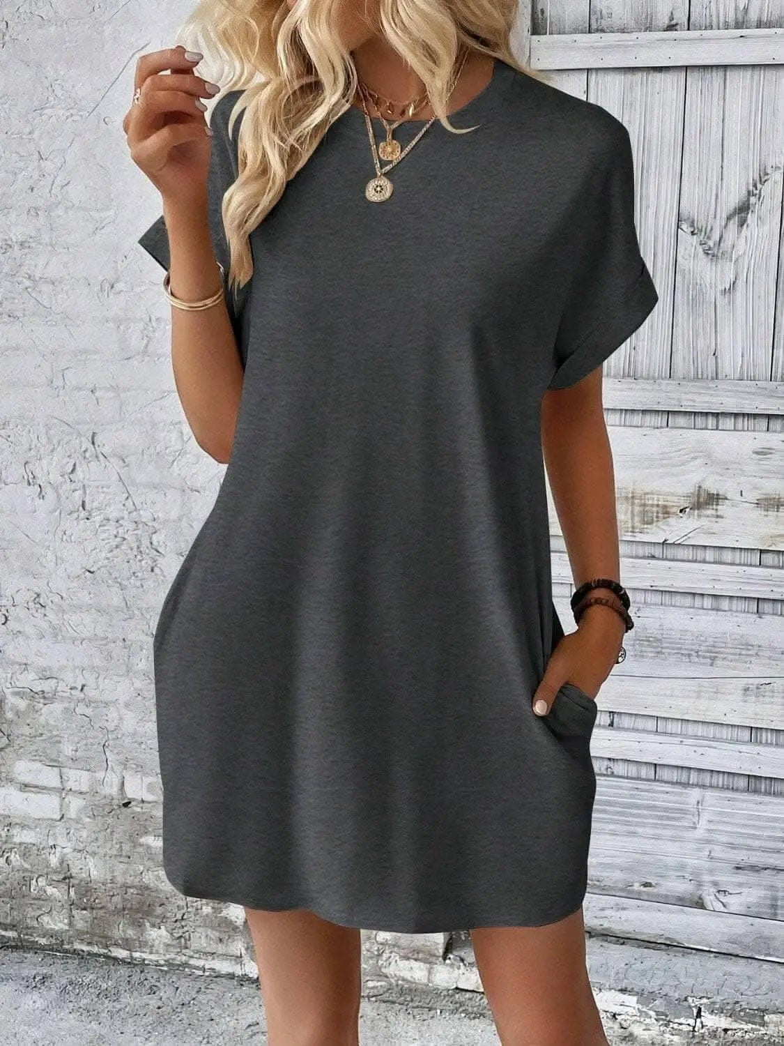 Women's Mini Dress Round Neck by Trendsi | Light Gray