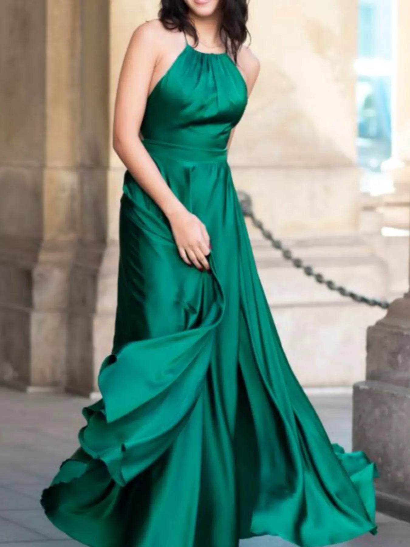 Elegant Backless Halter Slit Maxi Dress