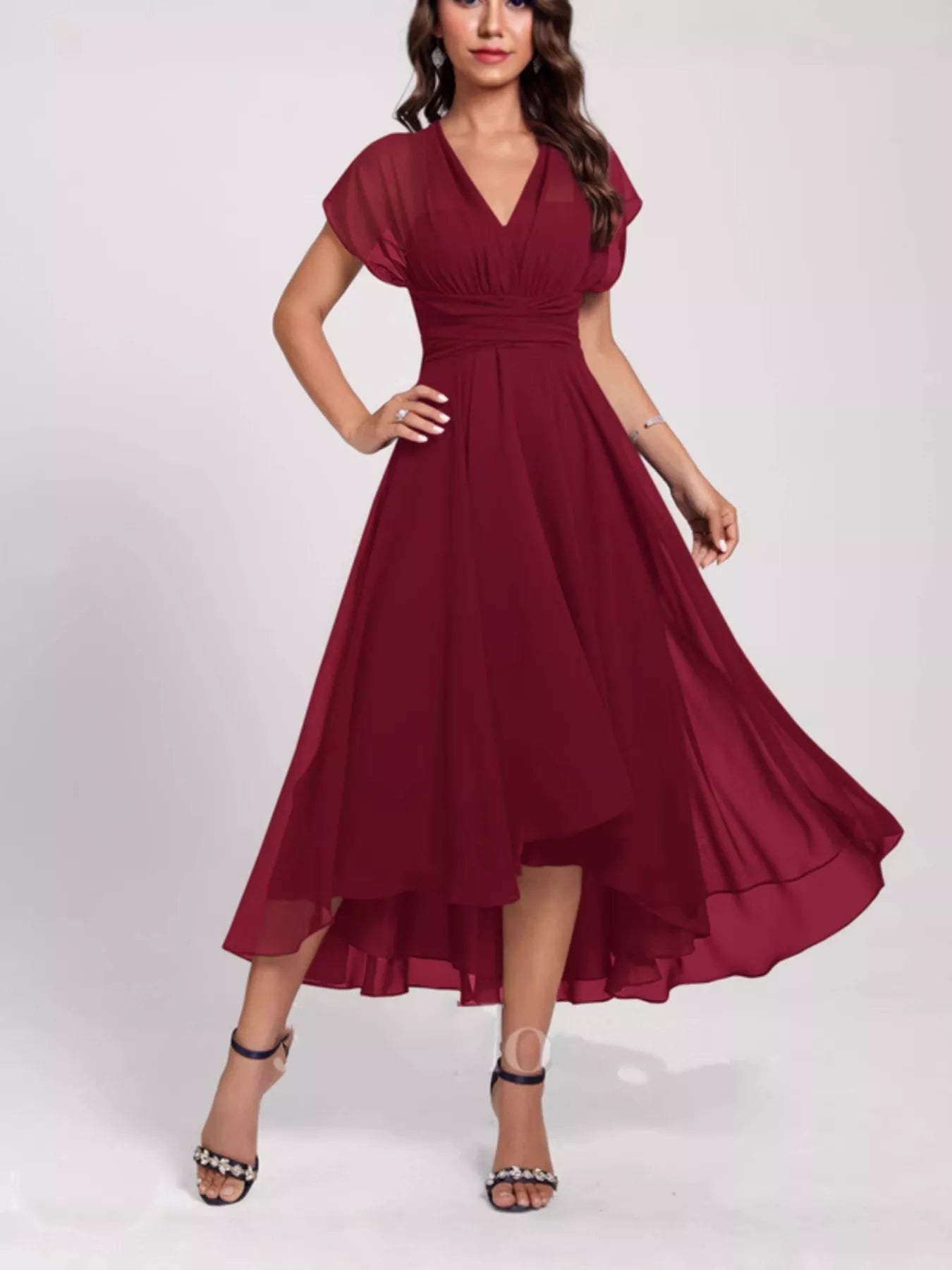 Ruched Crisscross A Line Midi Dress
