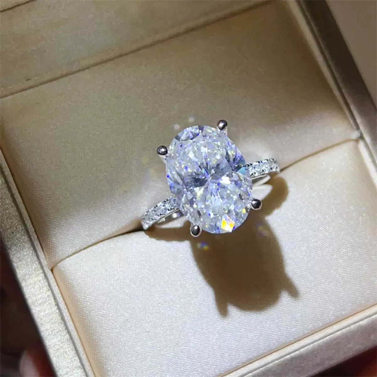 925 Sterling Silver Oval Cut 8 Carat Moissanite Ring