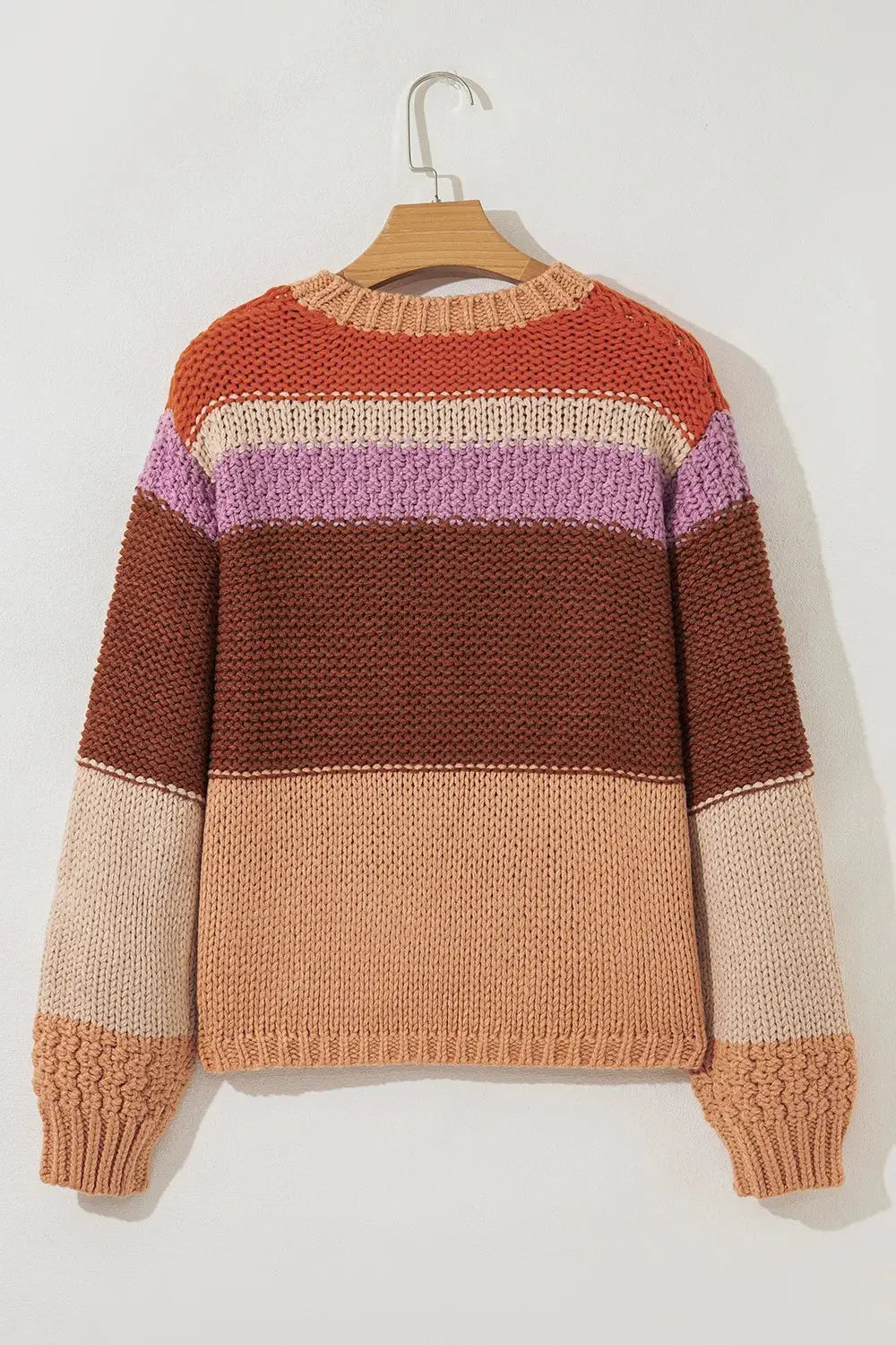 Striped Round Neck Colorblock Sweater