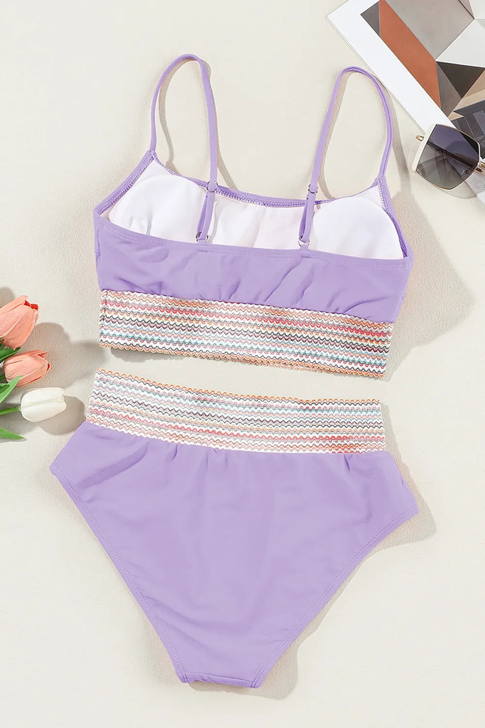 High Waist Scoop Neck Spaghetti Strap Bikini Set