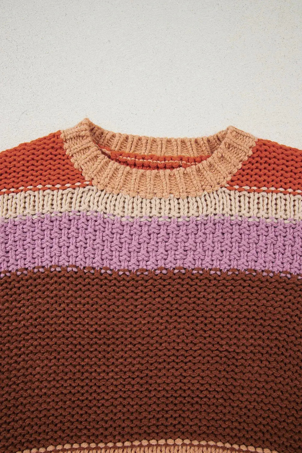 Striped Round Neck Colorblock Sweater