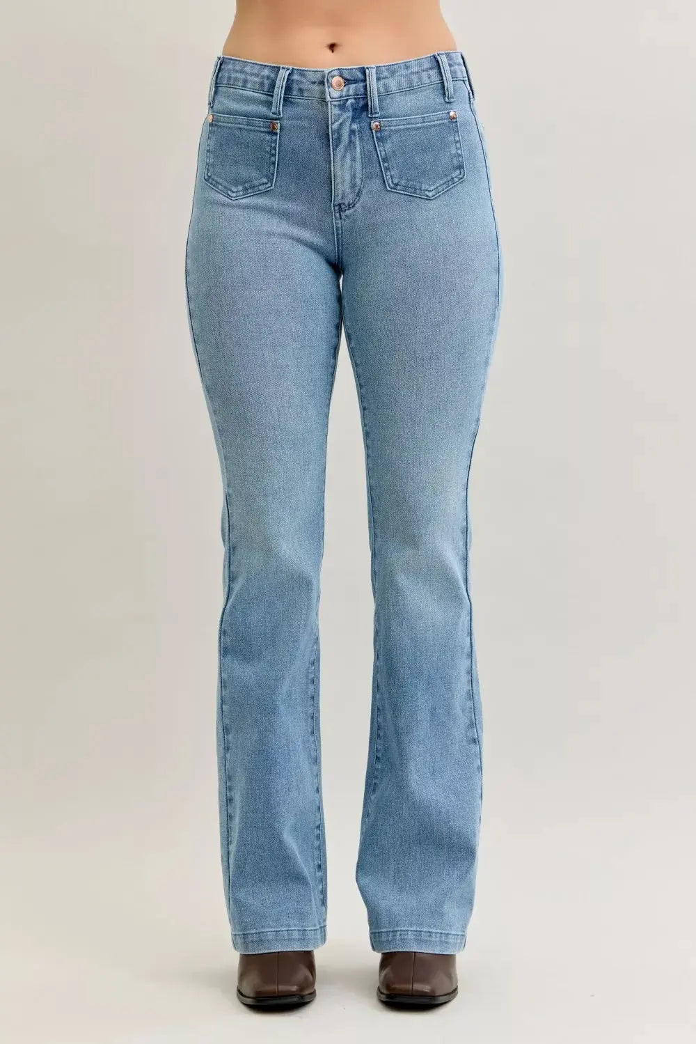 Judy Blue Jeans - Full Size Mid Rise Bootcut Jeans with Contrast Wash & Front Patch Pockets