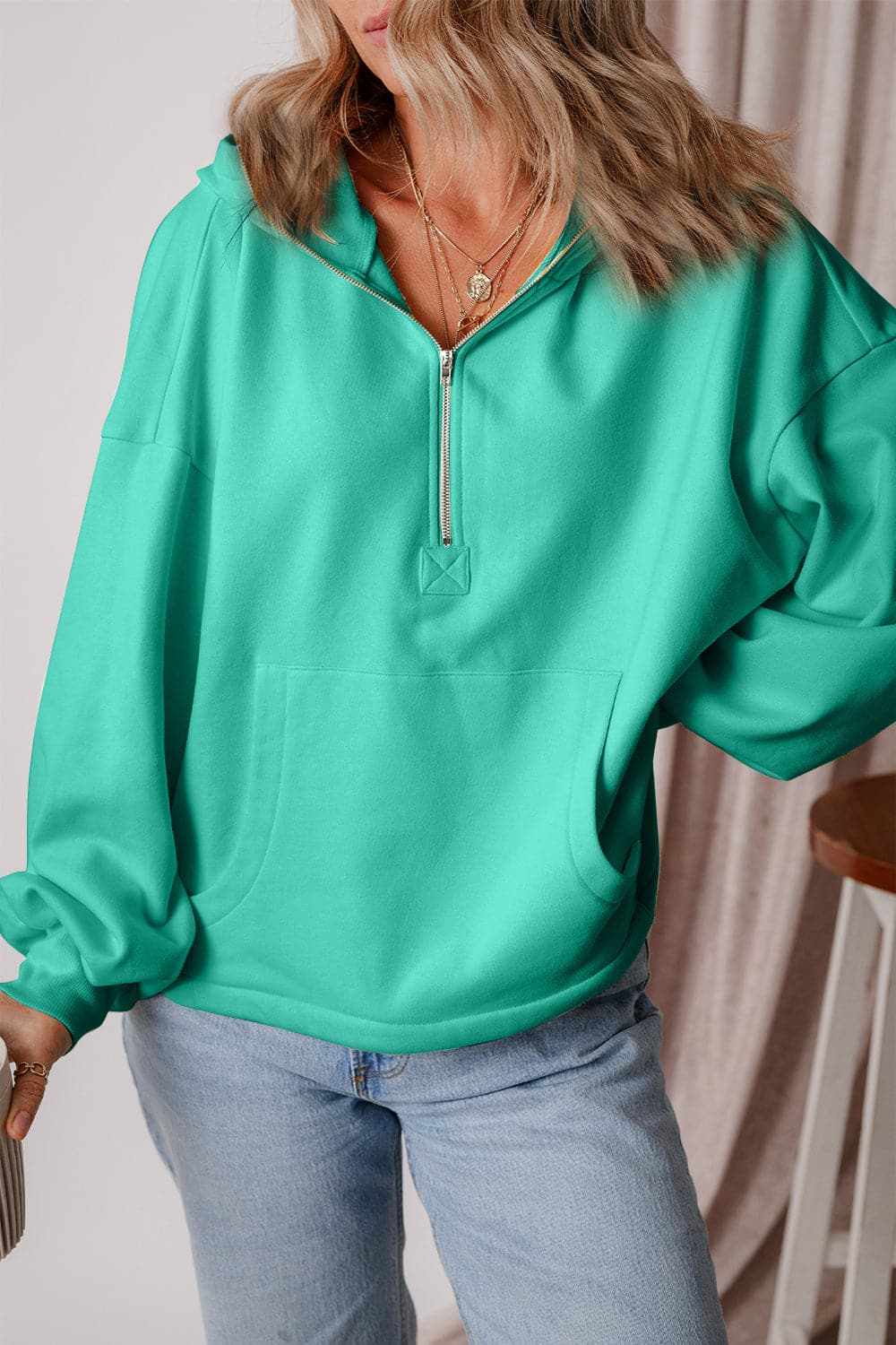 Jackets Trendsi Casual half zip hoodie with pockets