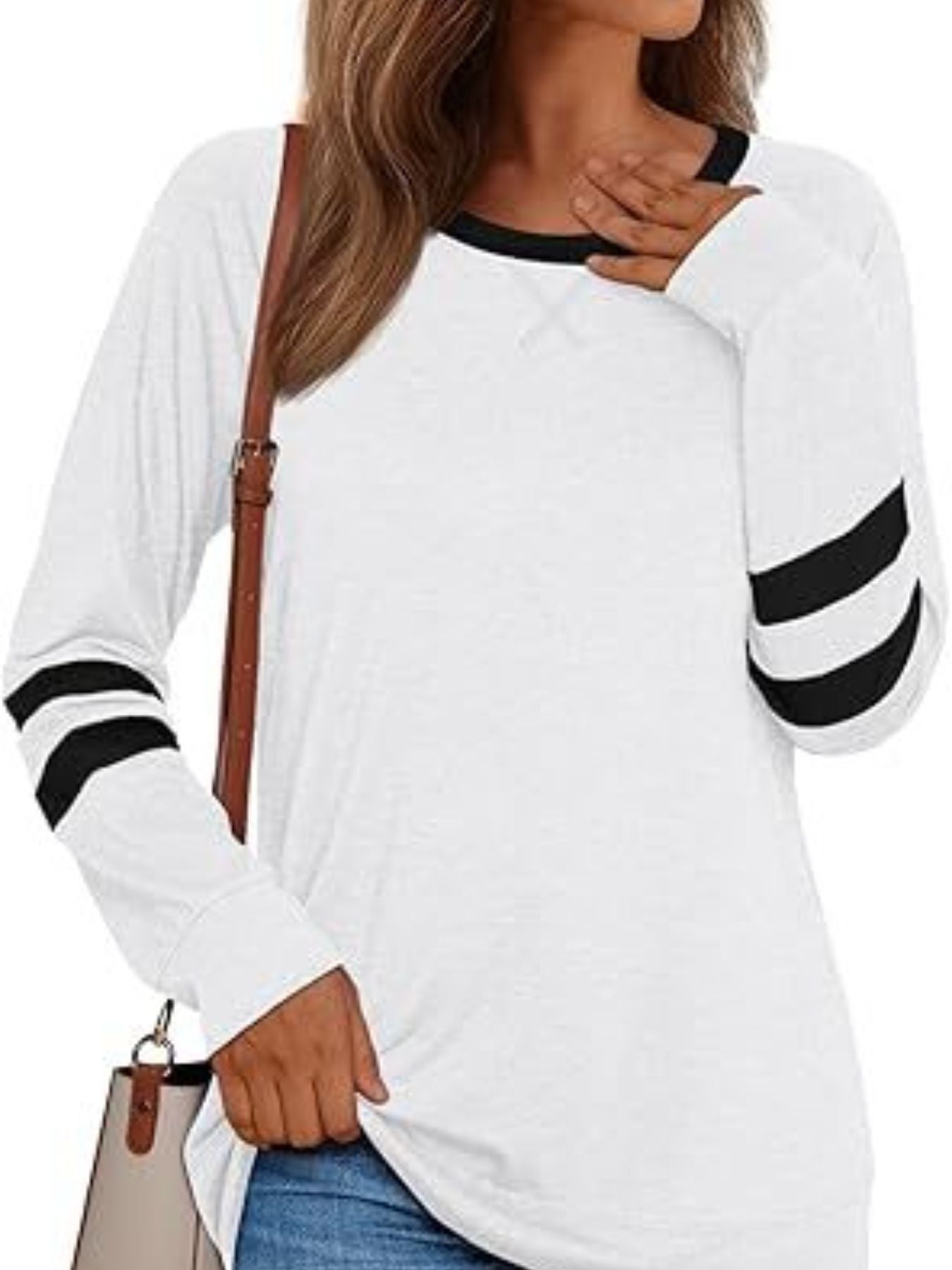 Casual Striped Sleeve Round Neck Long Sleeve T Shirt
