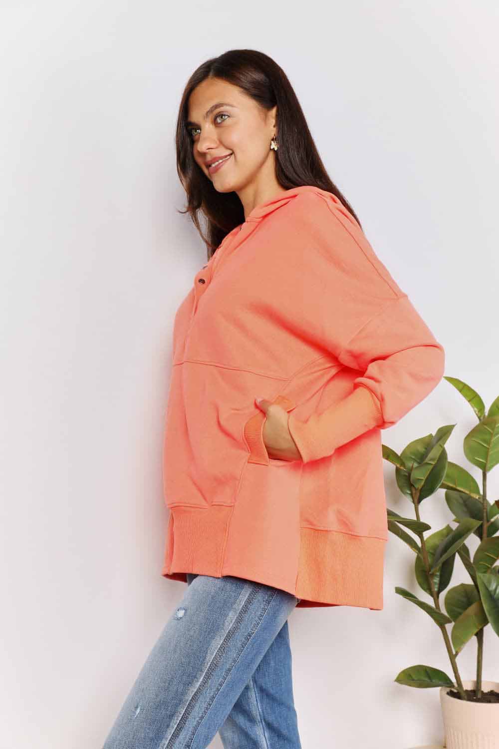 Jackets Trendsi Chic quarter-snap hoodie for women