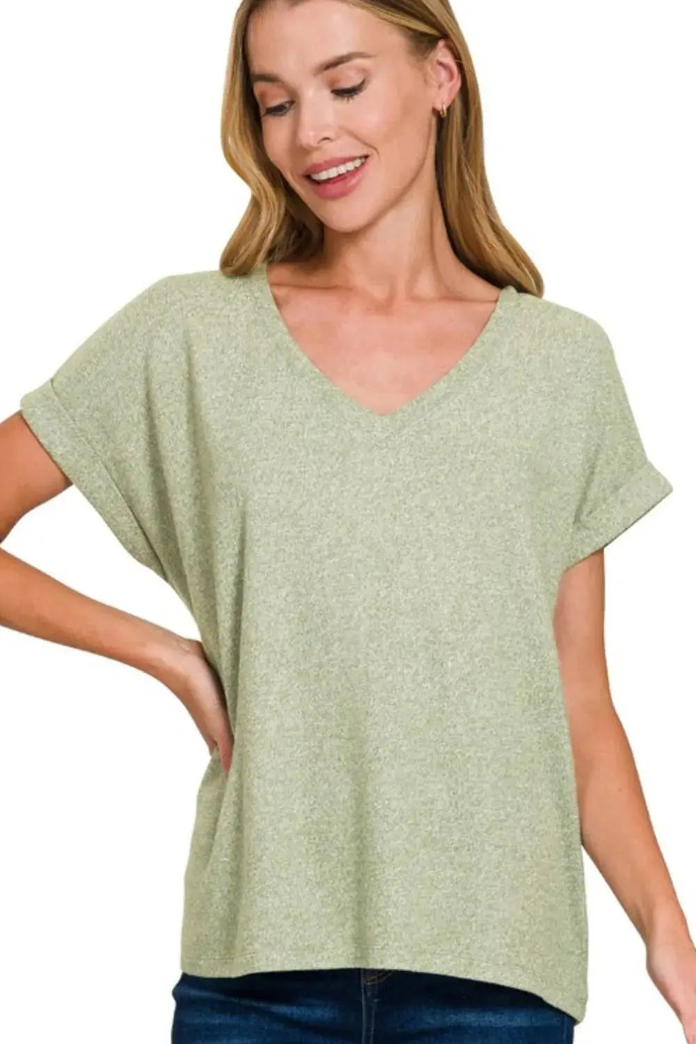 Women's V-Neck Tee - Soft Hacci Knit - Casual Everyday Top