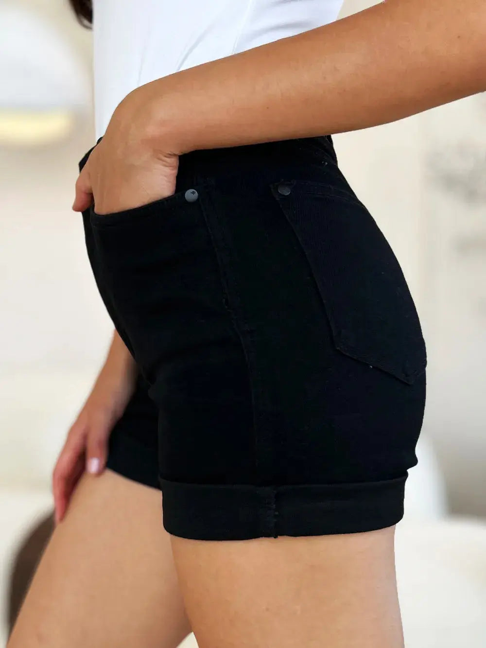 Full Size High Waist Tummy Control Cuffed Denim Shorts by Judy Blue Jeans
