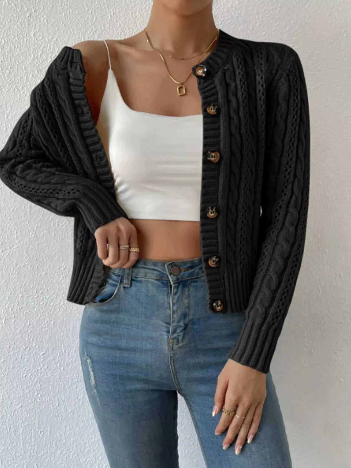 Cable Knit Button Up Cardigan