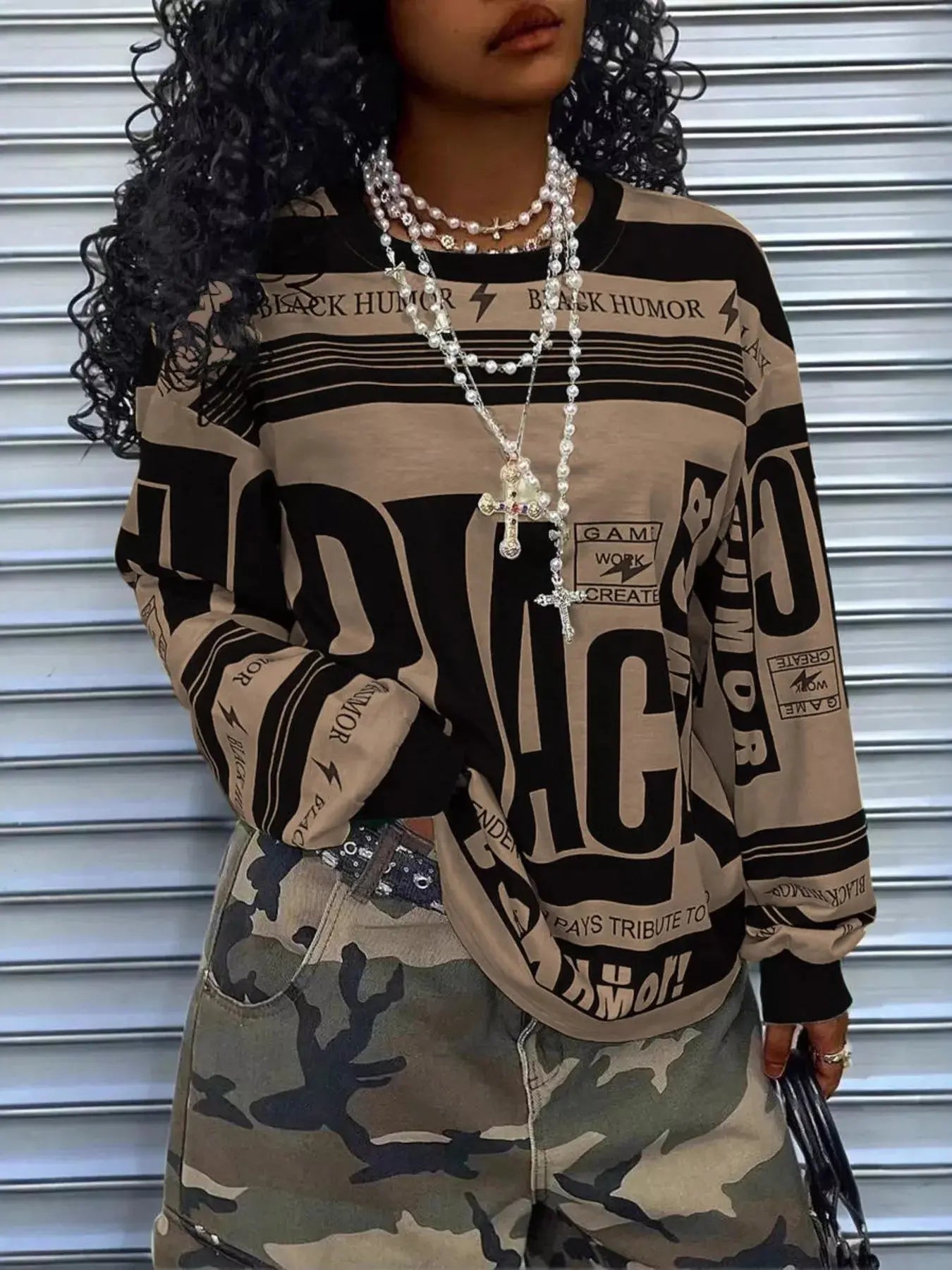 Printed Drop Shoulder Long Sleeve T Shirt